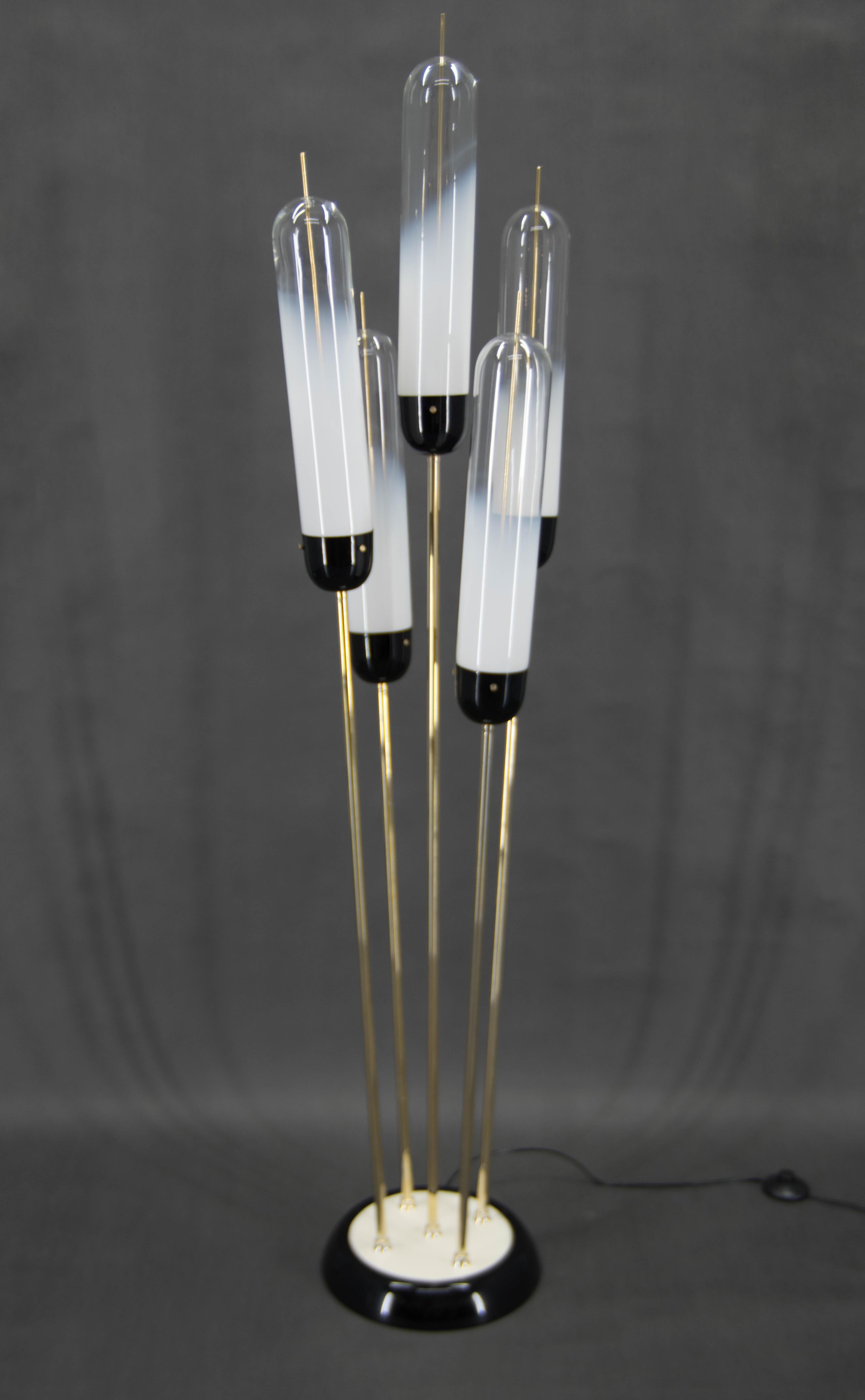 Mid-Century Modern Reed Floor Lamp Murano Glass Metal by Mazzega, Italy, 1970s For Sale 6