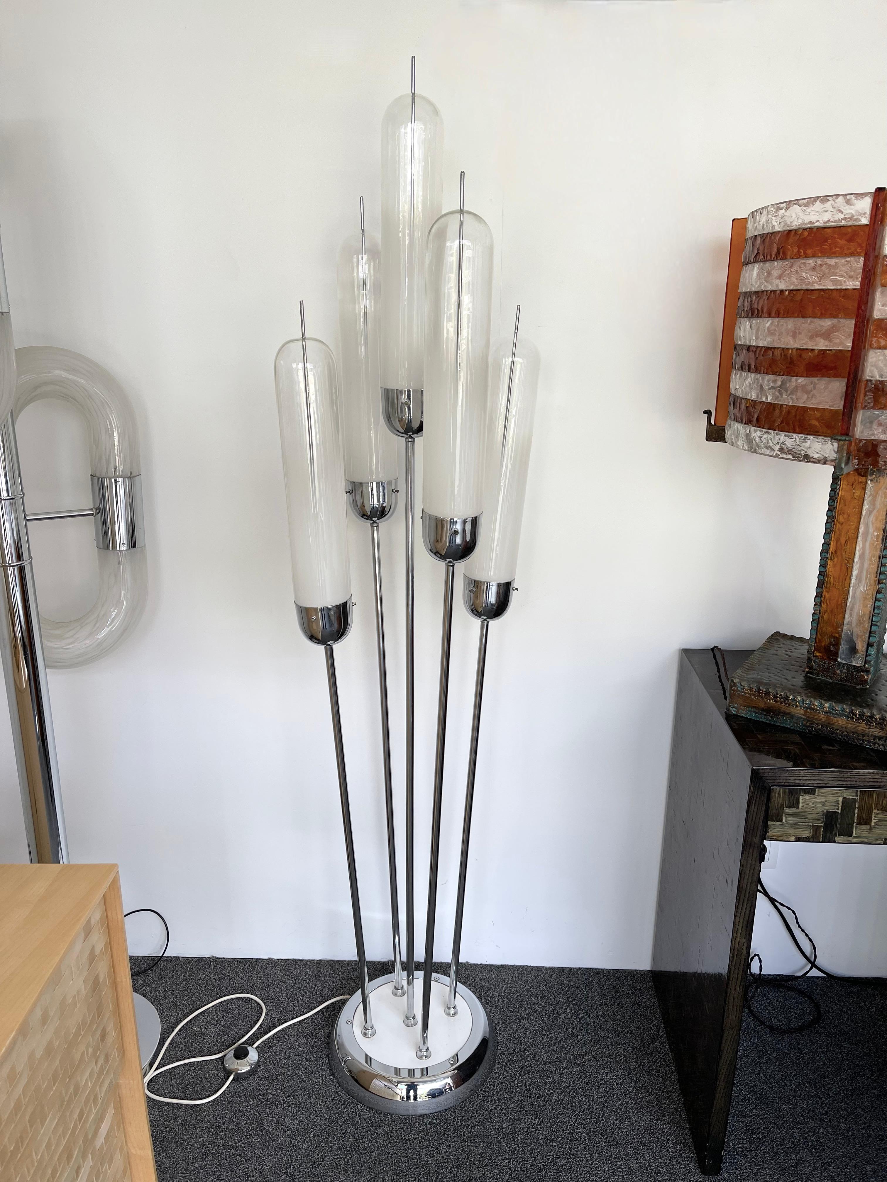 Mid-Century Modern Reed Floor Lamp Murano Glass Metal by Mazzega, Italy, 1970s For Sale 7