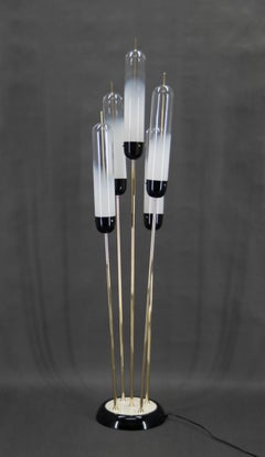 Mid-Century Modern Reed Floor Lamp Murano Glass Metal by Mazzega, Italy, 1970s
