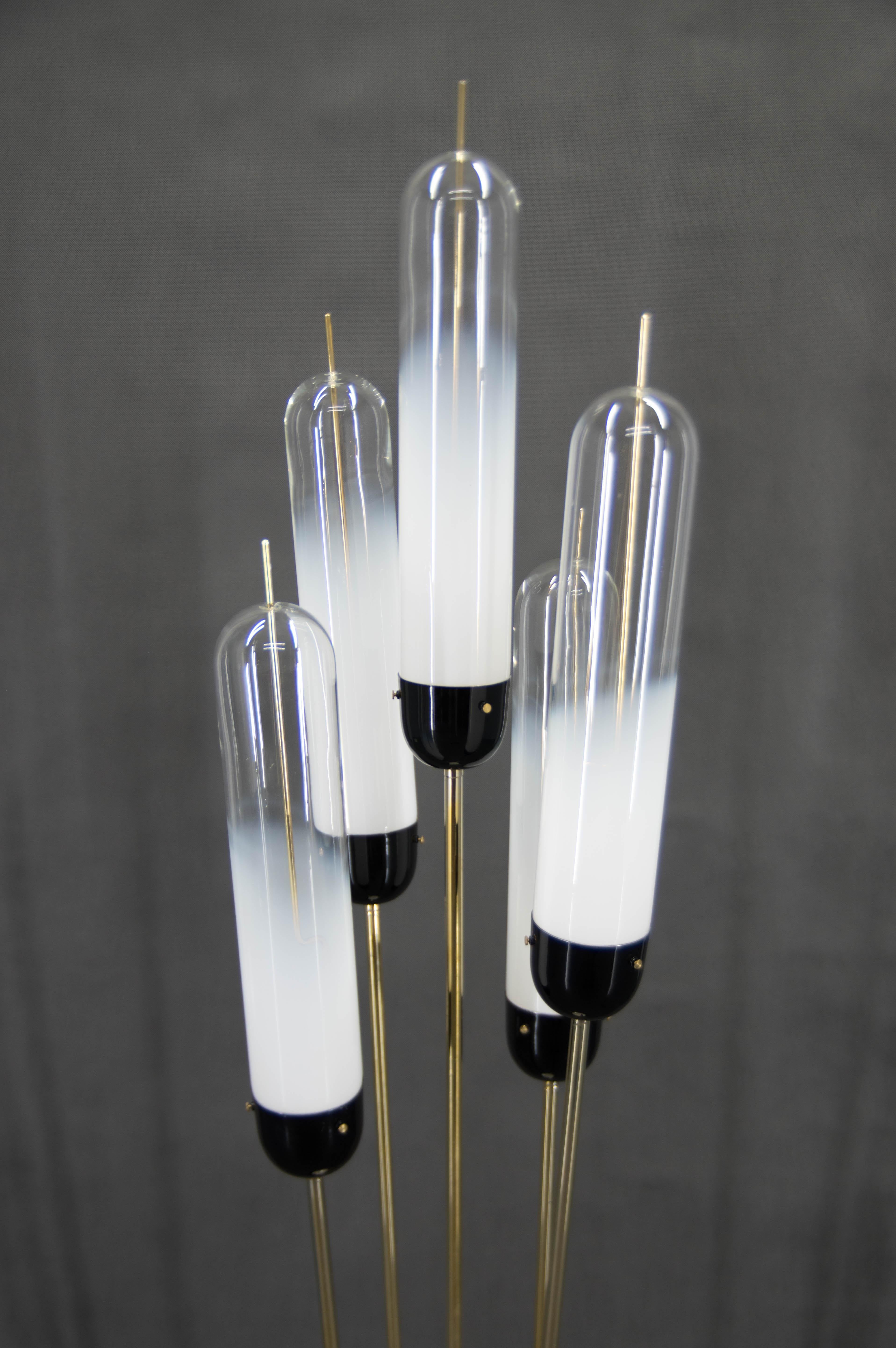 Italian Mid-Century Modern Reed Floor Lamp Murano Glass Metal by Mazzega, Italy, 1970s For Sale