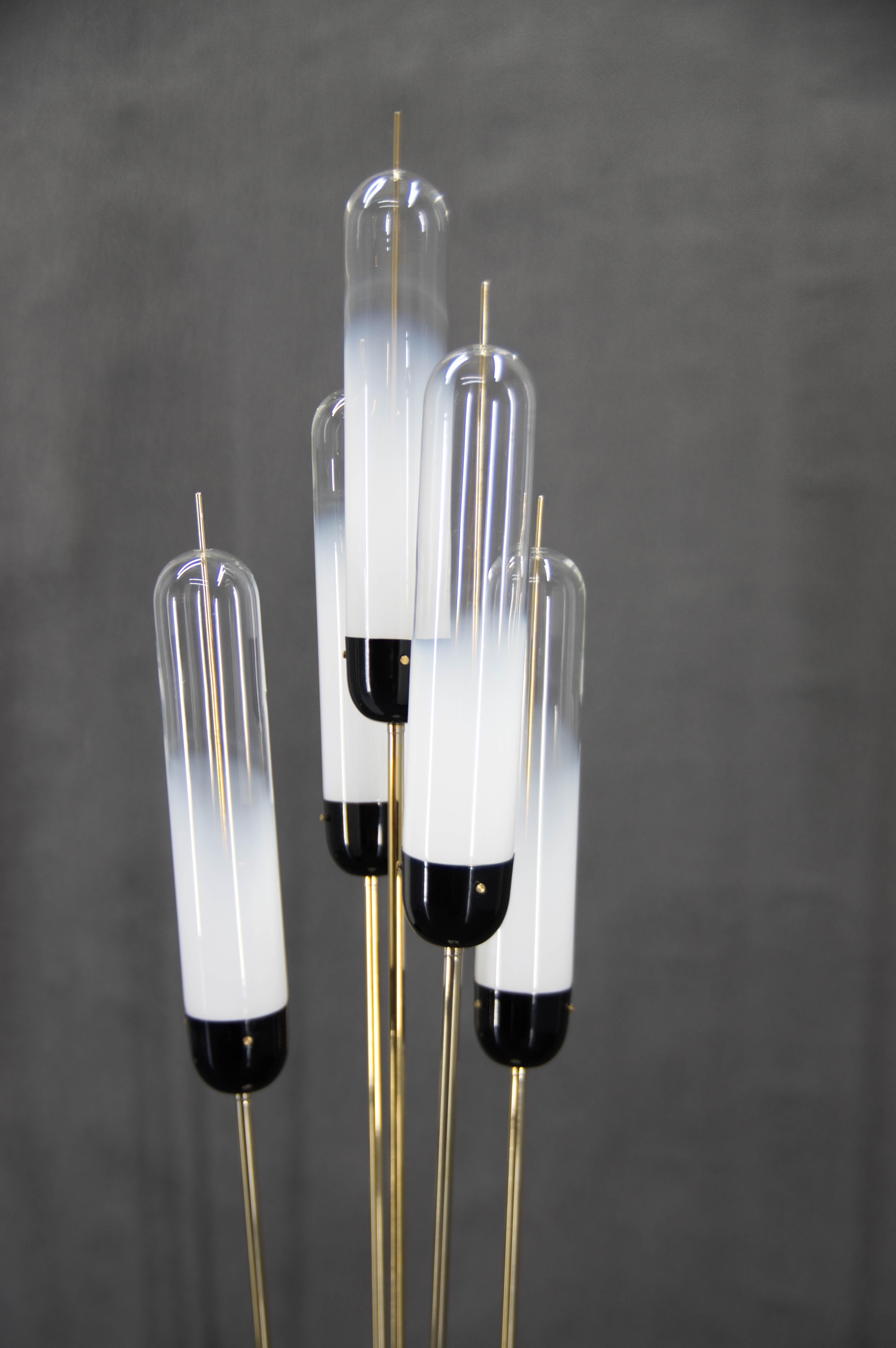 Mid-Century Modern Reed Floor Lamp Murano Glass Metal by Mazzega, Italy, 1970s In Good Condition For Sale In Praha, CZ