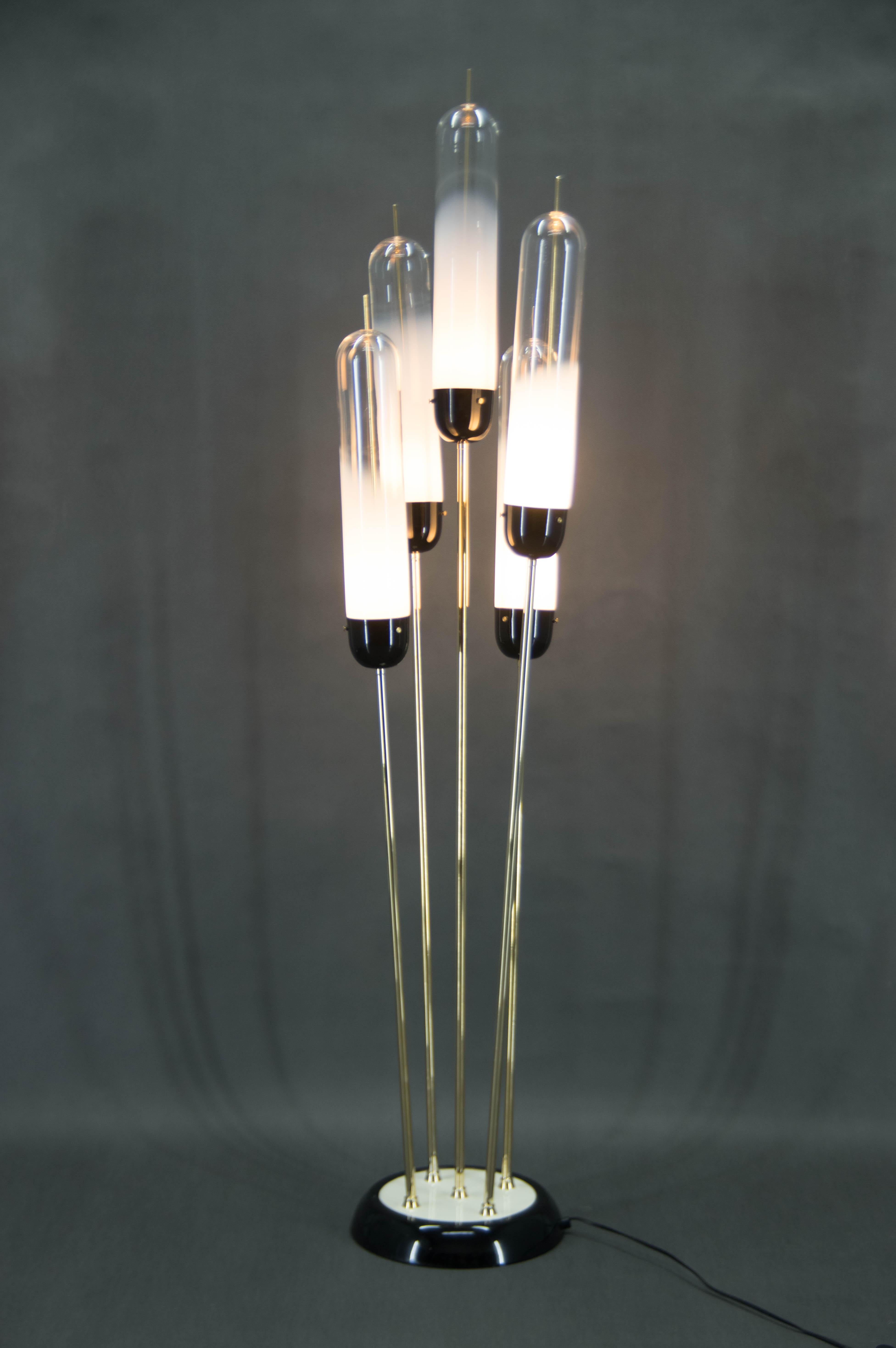 Late 20th Century Mid-Century Modern Reed Floor Lamp Murano Glass Metal by Mazzega, Italy, 1970s For Sale