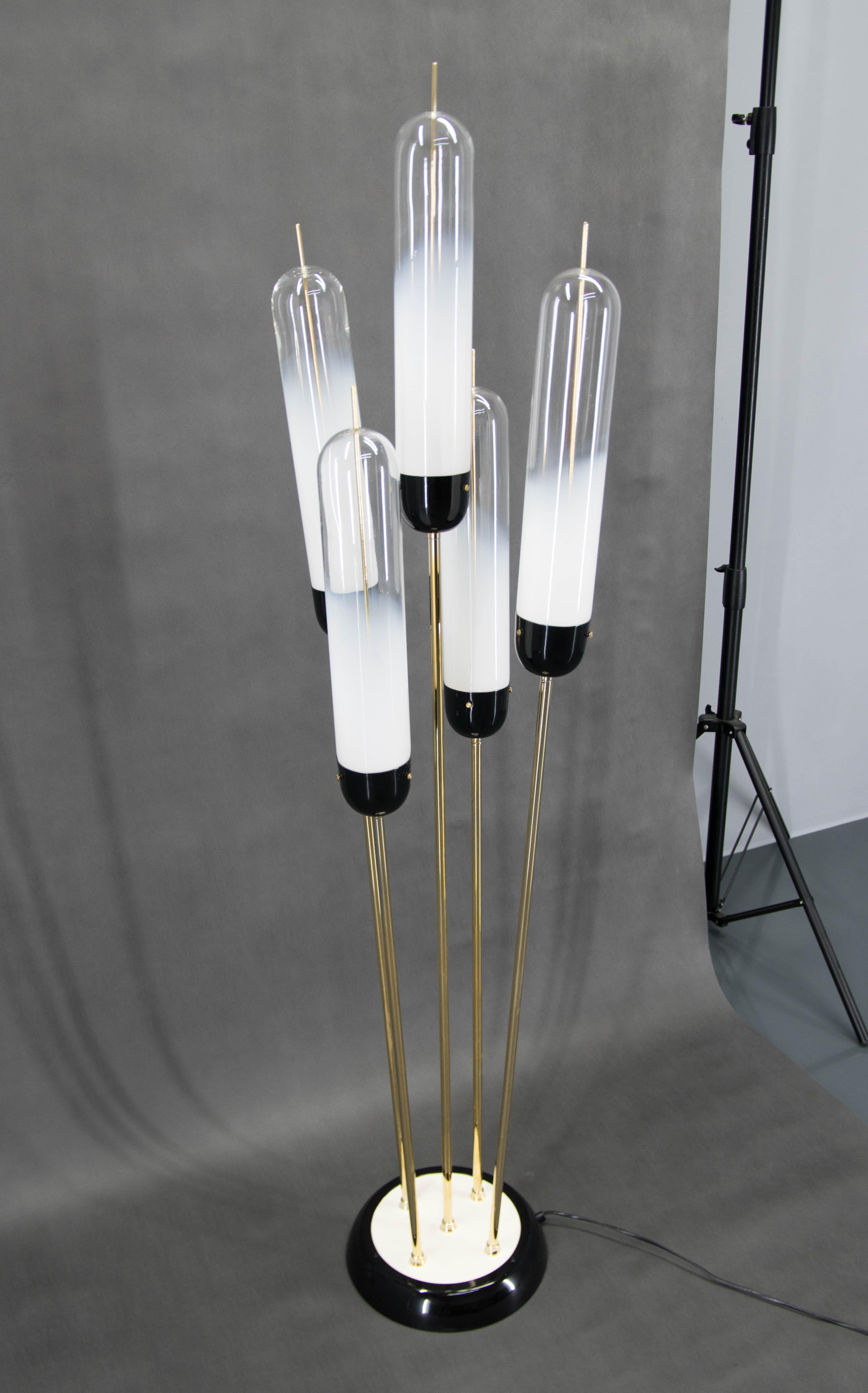 Mid-Century Modern Reed Floor Lamp Murano Glass Metal by Mazzega, Italy, 1970s For Sale 4