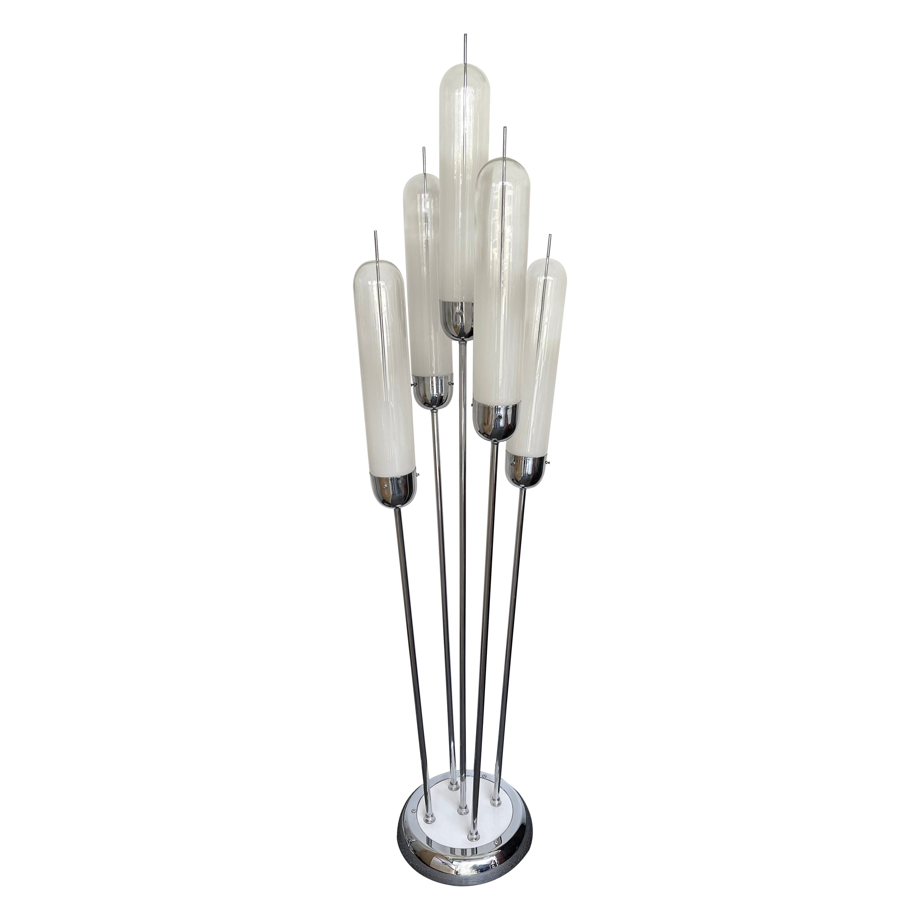 Mid-Century Modern Reed Floor Lamp Murano Glass Metal by Mazzega, Italy, 1970s