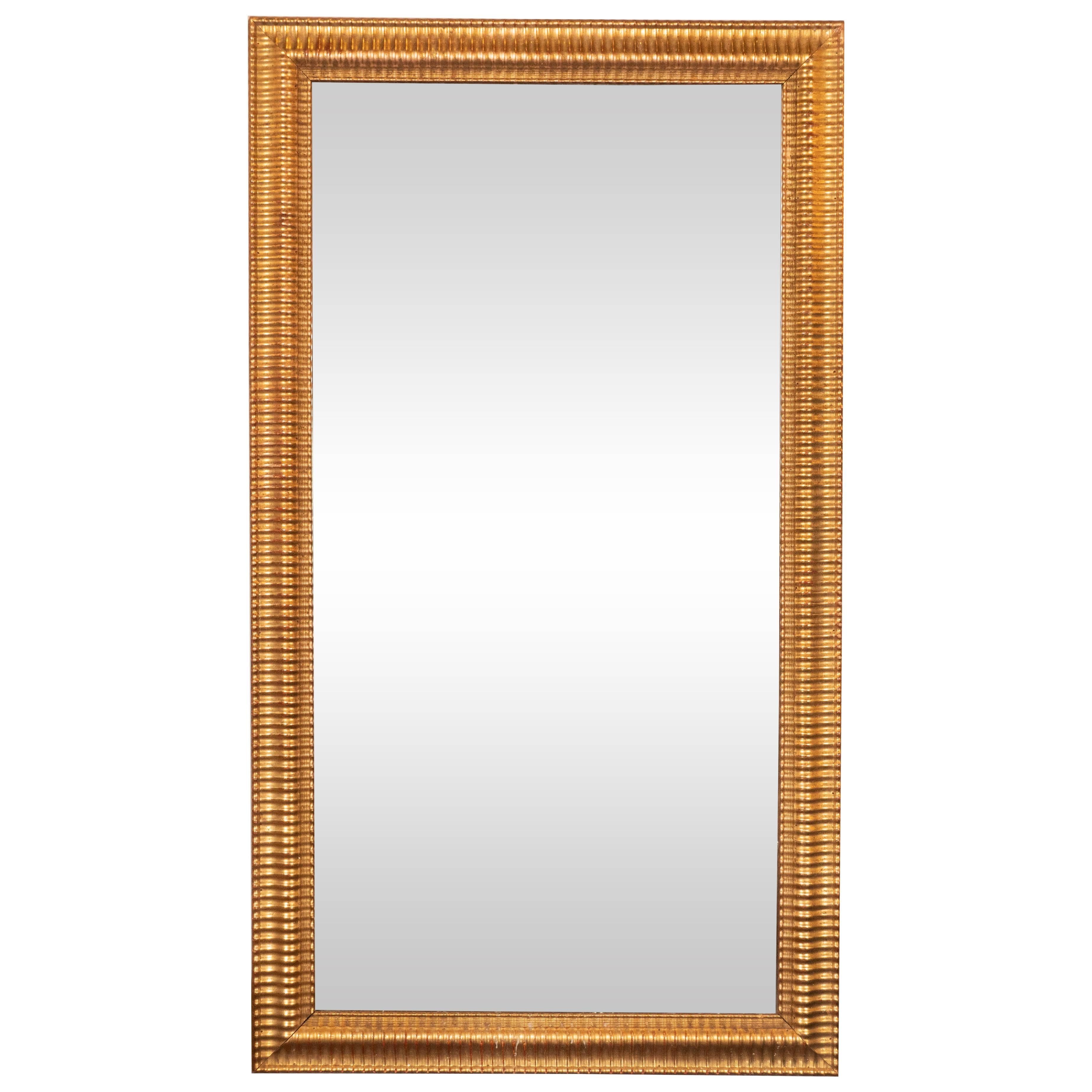 Mid-Century Modern Reeded Mirror Finished in 24-Karat Gilt