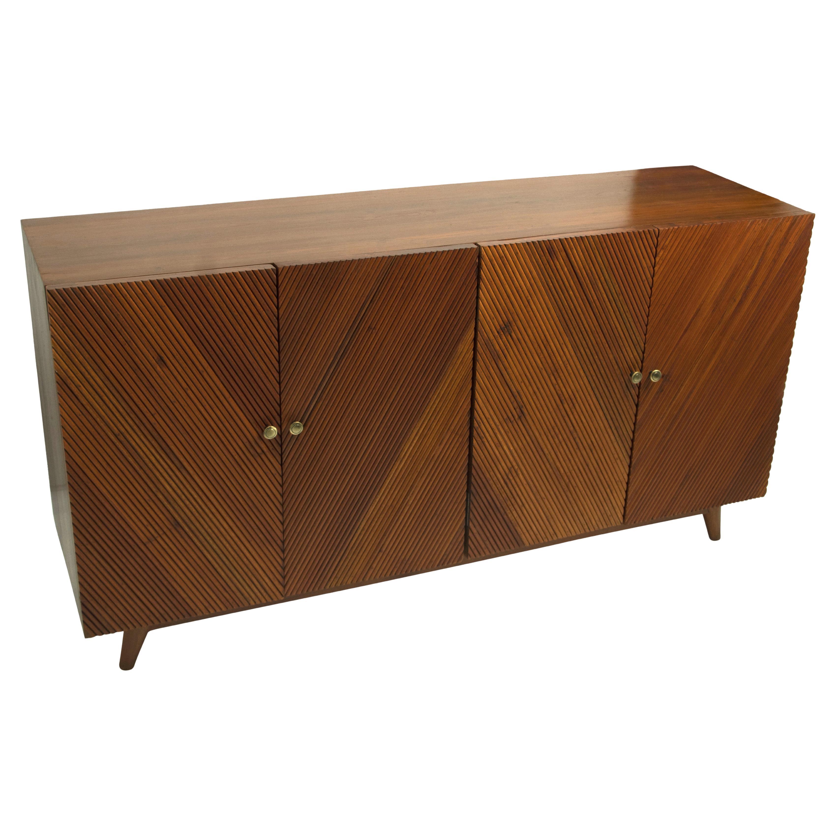 Mid Century Modern Reeded Teak Credenza