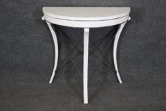 Mid Century Modern Regency Style Tessellated Top Demilune Console Table