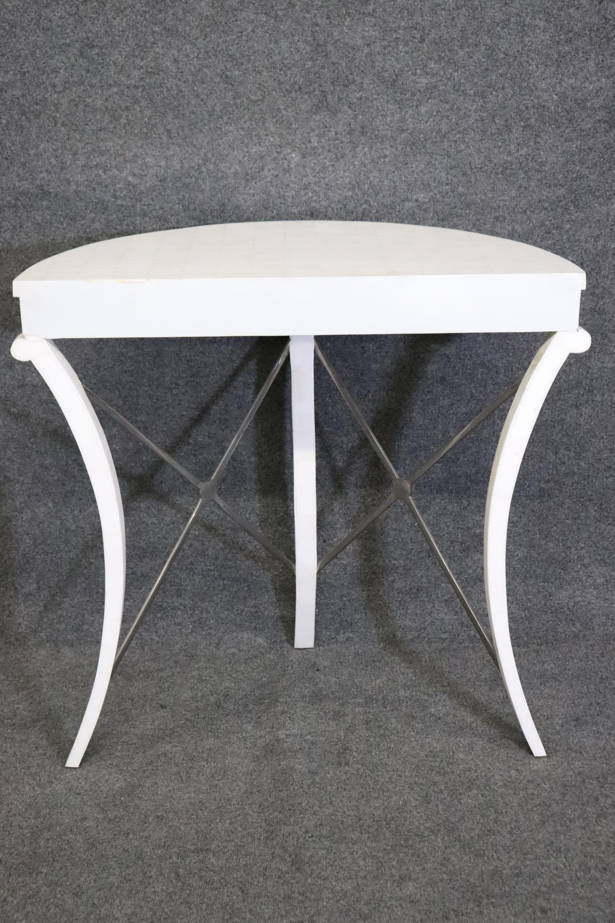  Mid Century Modern Regency Style Tessellated Top Demilune Console Table In Good Condition For Sale In Swedesboro, NJ