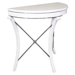 Mid Century Modern Regency Style Tessellated Top Demilune Console Table