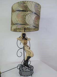 Mid Century Modern Reglor of California Plaster Table Lamp Gaucho Girl 1950s.