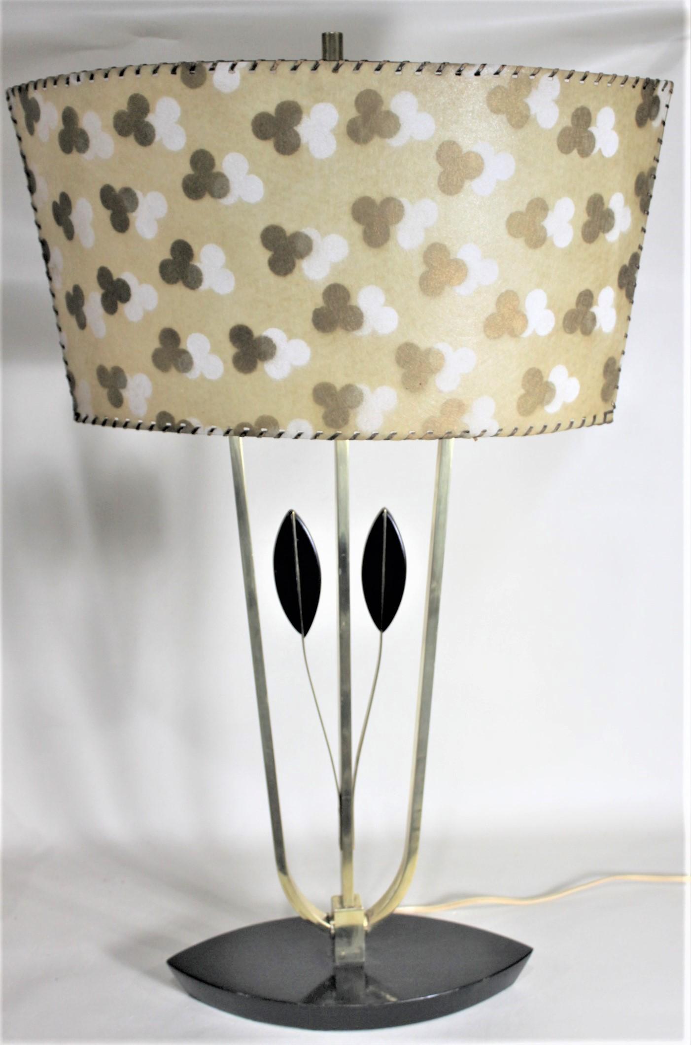 Mid-Century Modern Rembrandt Styled Table Lamp with Patterned Fiberene Shade 7