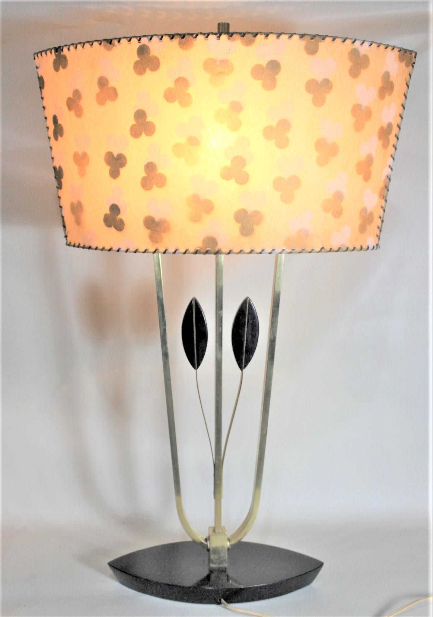 American Mid-Century Modern Rembrandt Styled Table Lamp with Patterned Fiberene Shade