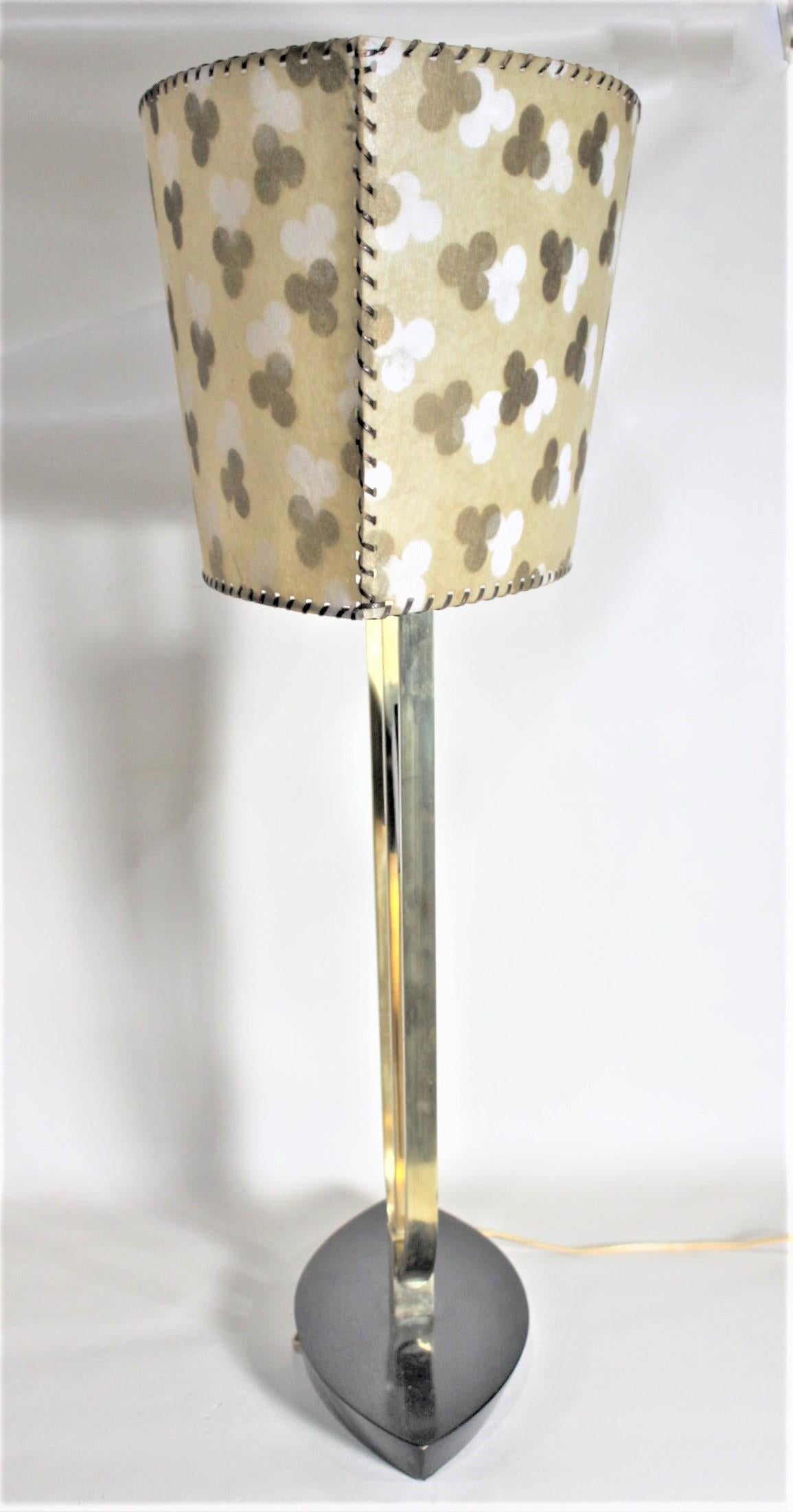 Lacquered Mid-Century Modern Rembrandt Styled Table Lamp with Patterned Fiberene Shade