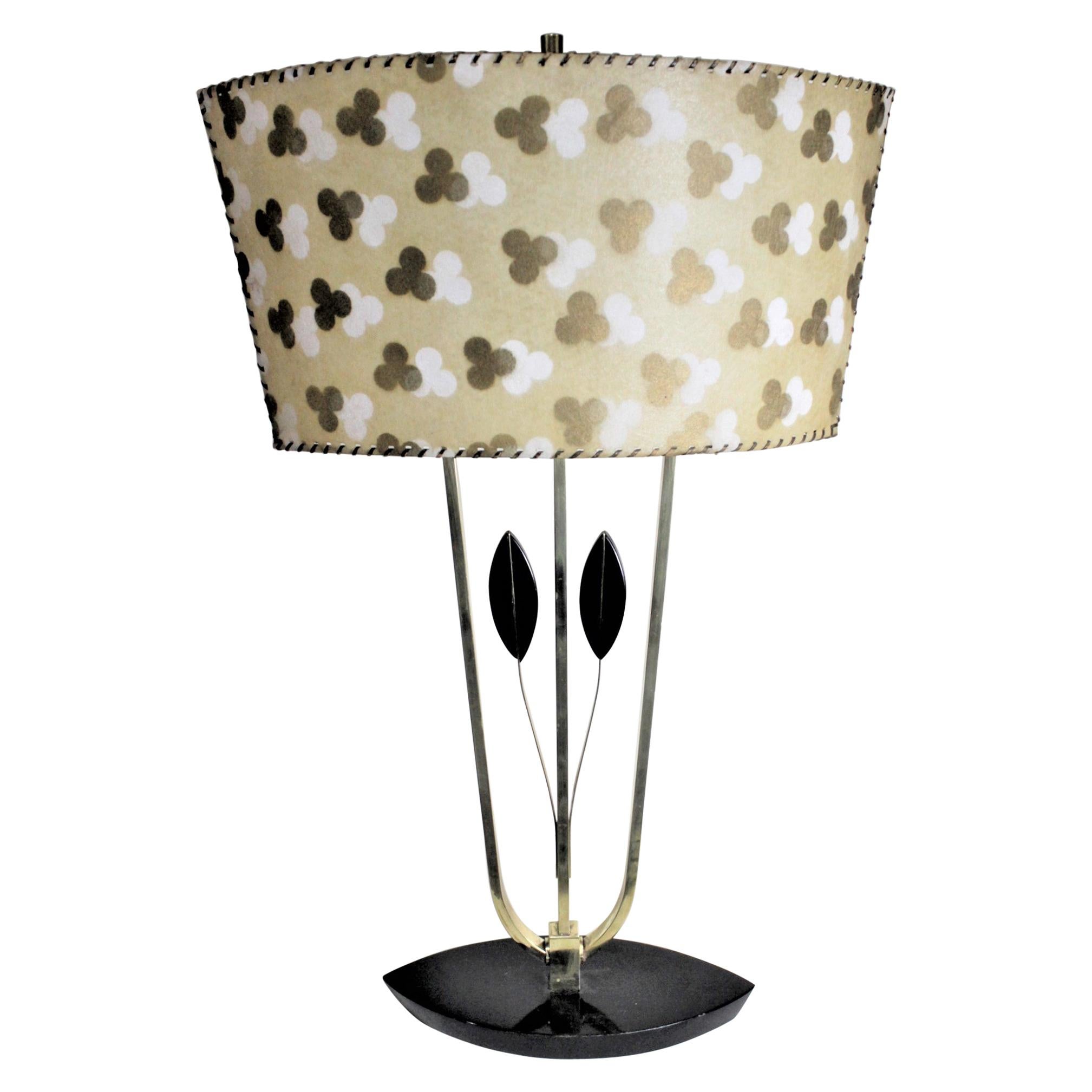 Mid-Century Modern Rembrandt Styled Table Lamp with Patterned Fiberene Shade