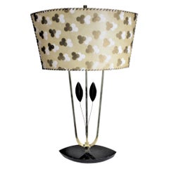 Mid-Century Modern Rembrandt Styled Table Lamp with Patterned Fiberene Shade