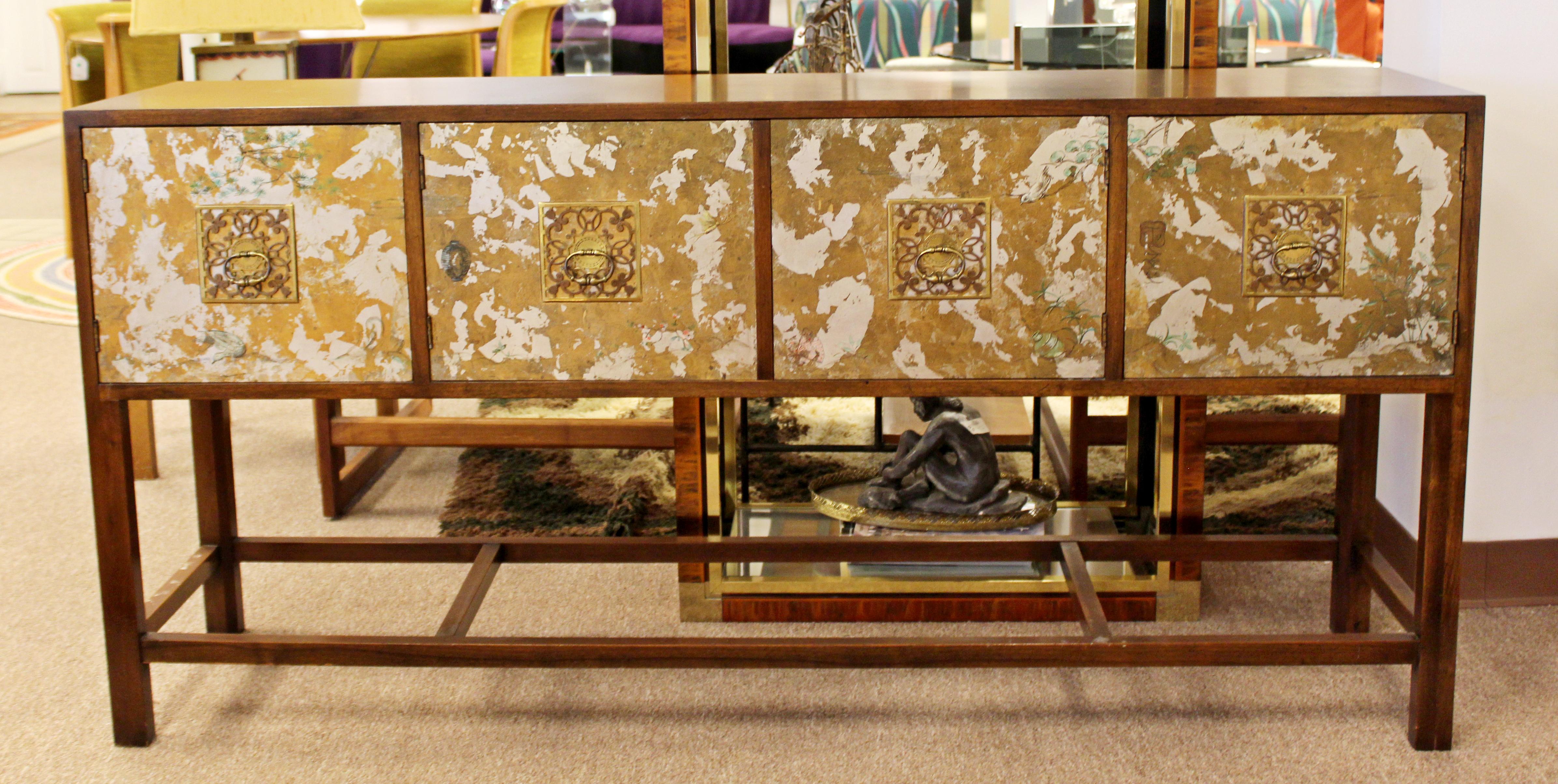 For your consideration is a marvelous, Asian style credenza, with four painted doors, by Renzo Rutili, circa 1960s. In very good vintage condition. The dimensions are 66