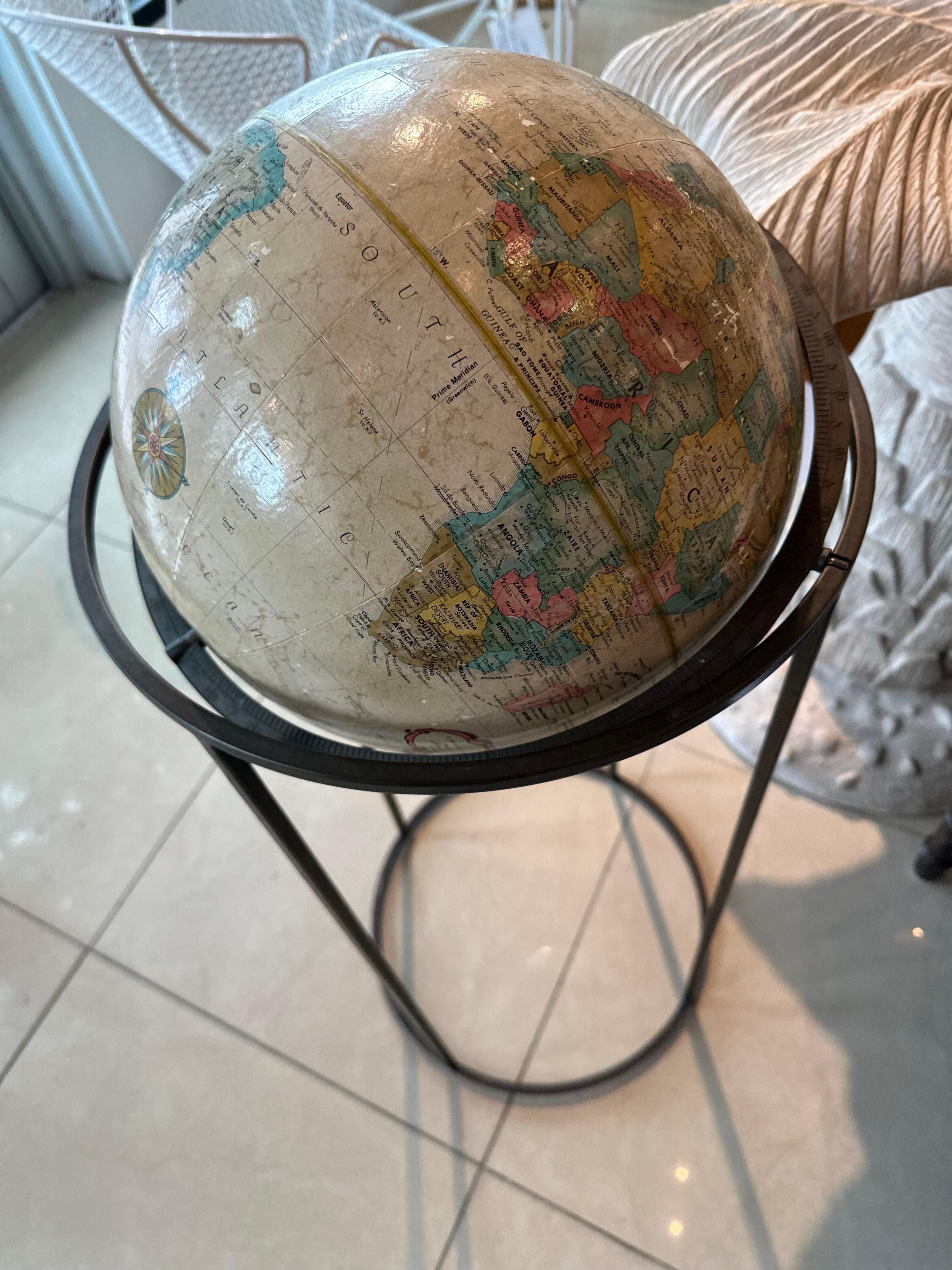 Mid Century Modern Replogle Brass Stand Globe in the Manner of Paul McCobb, 1955 For Sale 4