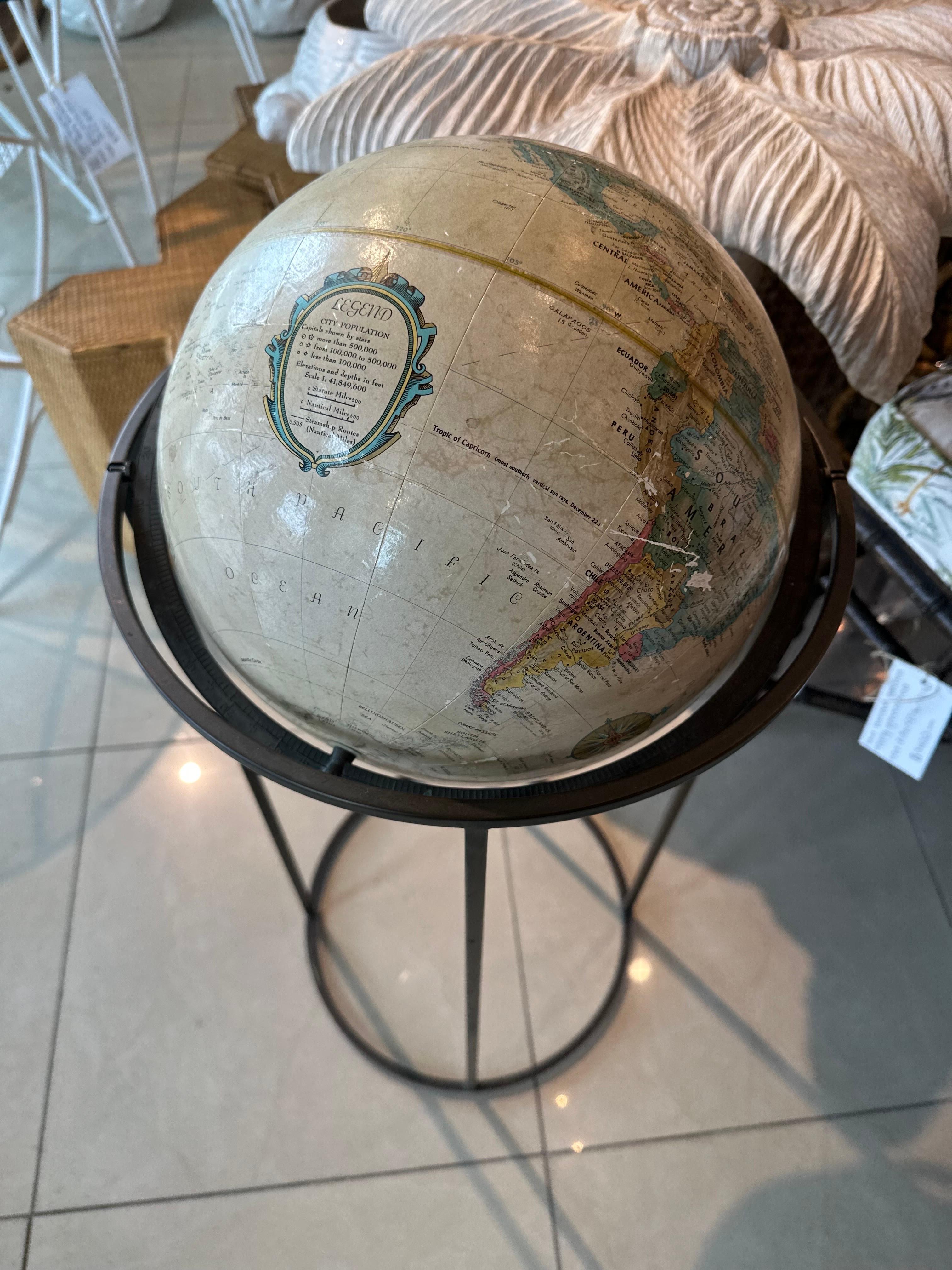 Mid Century Modern Replogle Brass Stand Globe in the Manner of Paul McCobb, 1955 In Good Condition For Sale In West Palm Beach, FL