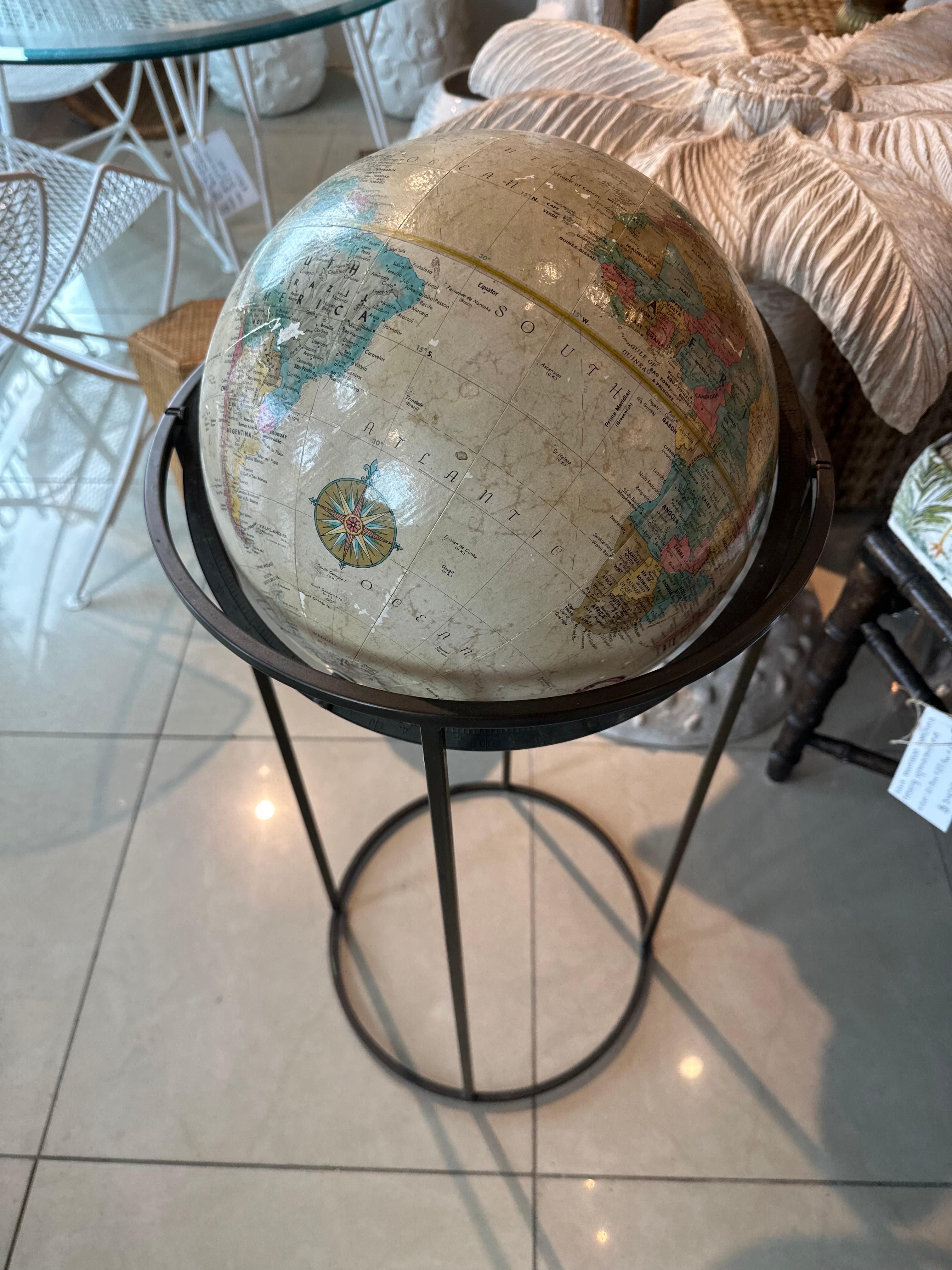 Mid-20th Century Mid Century Modern Replogle Brass Stand Globe in the Manner of Paul McCobb, 1955 For Sale