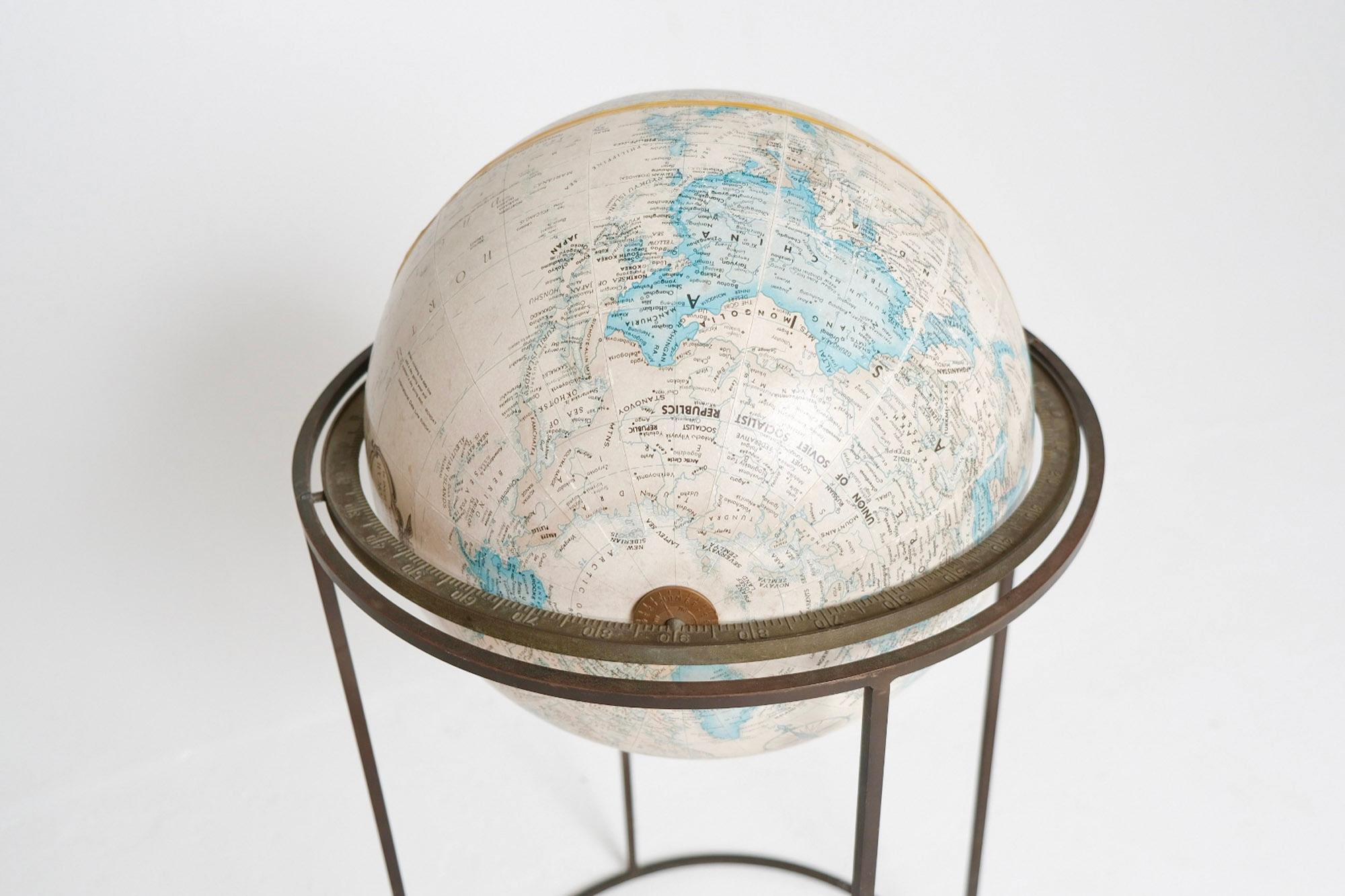 Welded Mid-Century Modern Replogle Globe on Iron Stand by Paul McCobb For Sale