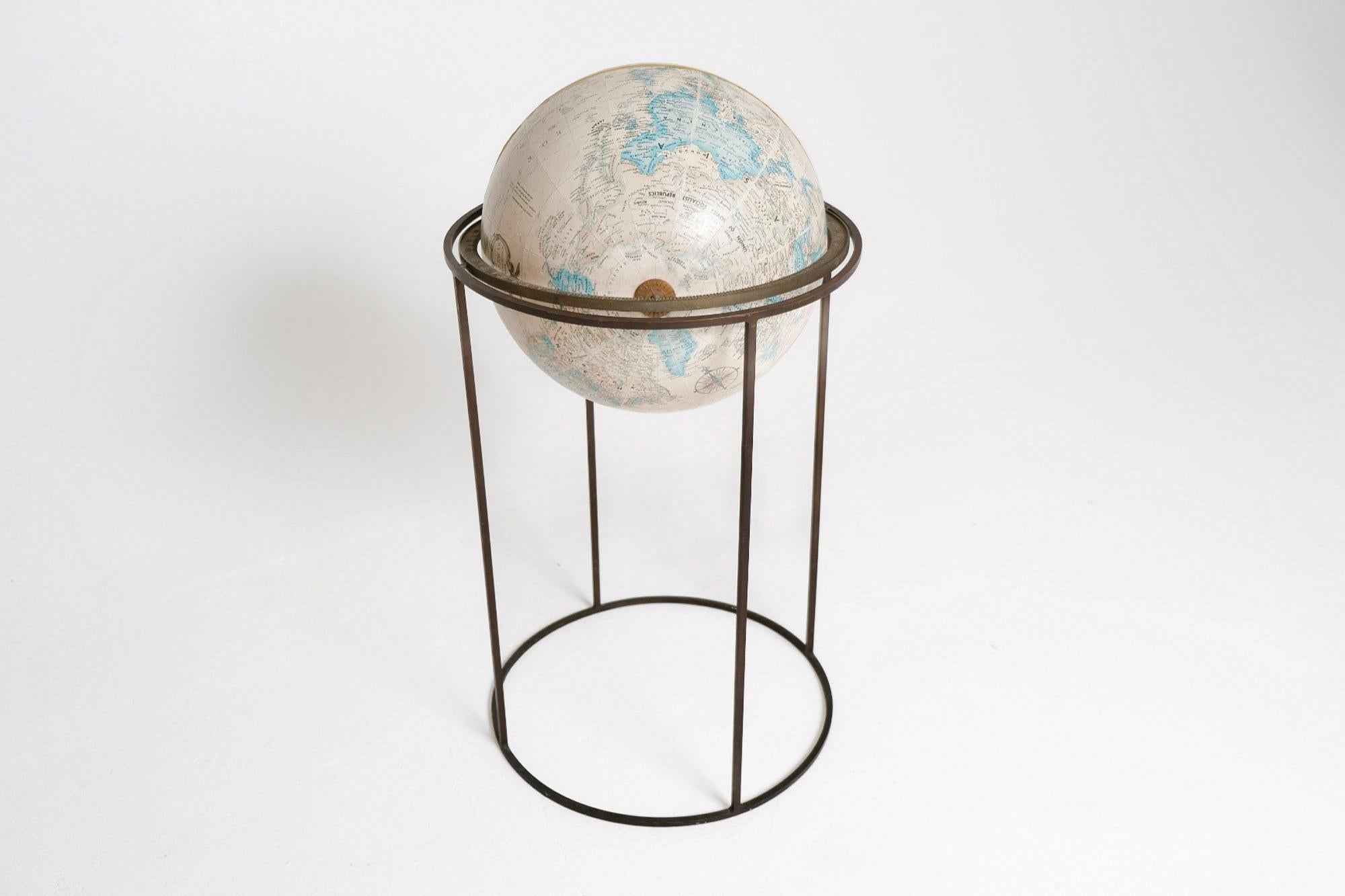 Mid-Century Modern Replogle Globe on Iron Stand by Paul McCobb In Good Condition For Sale In Los Angeles, CA