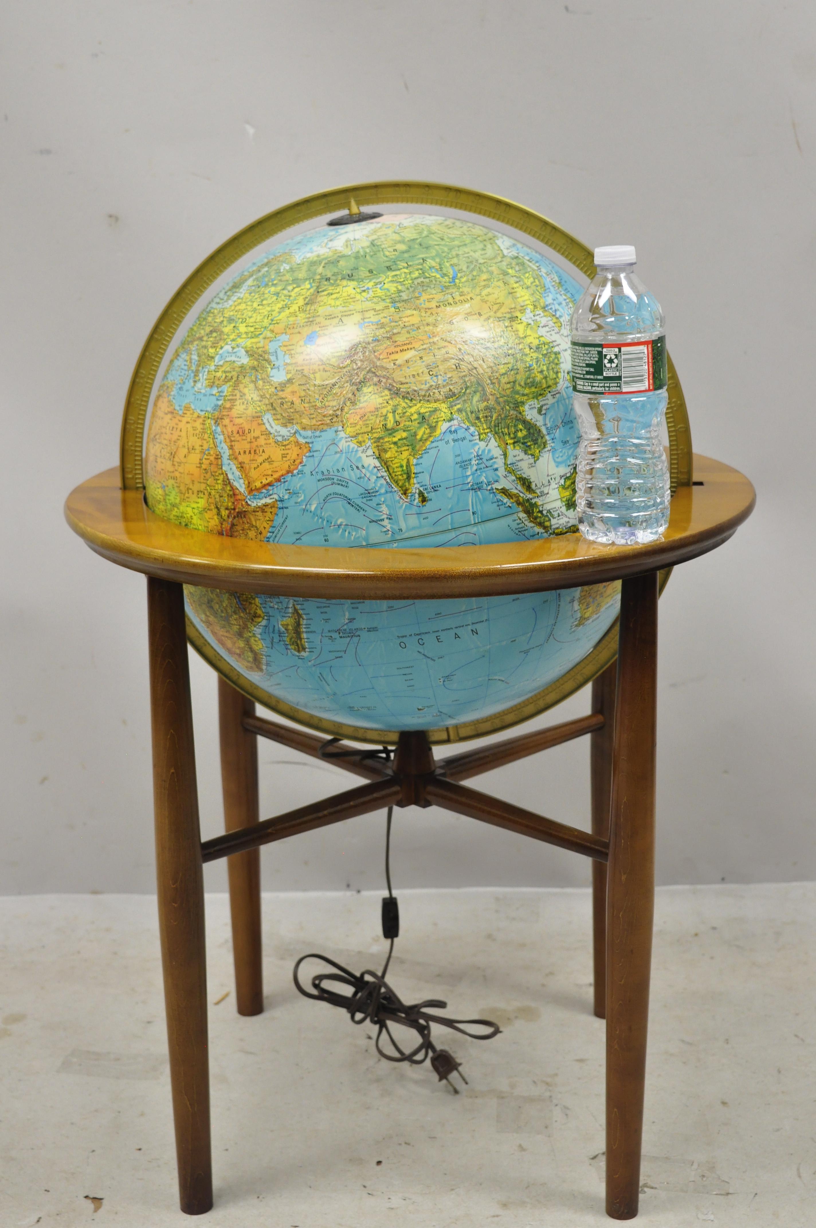 Mid-Century Modern Replogle Illuminated Floor Globe on Wooden Base Stand 3