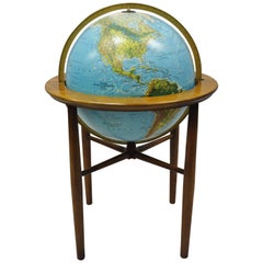 Mid-Century Modern Replogle Illuminated Floor Globe on Wooden Base Stand