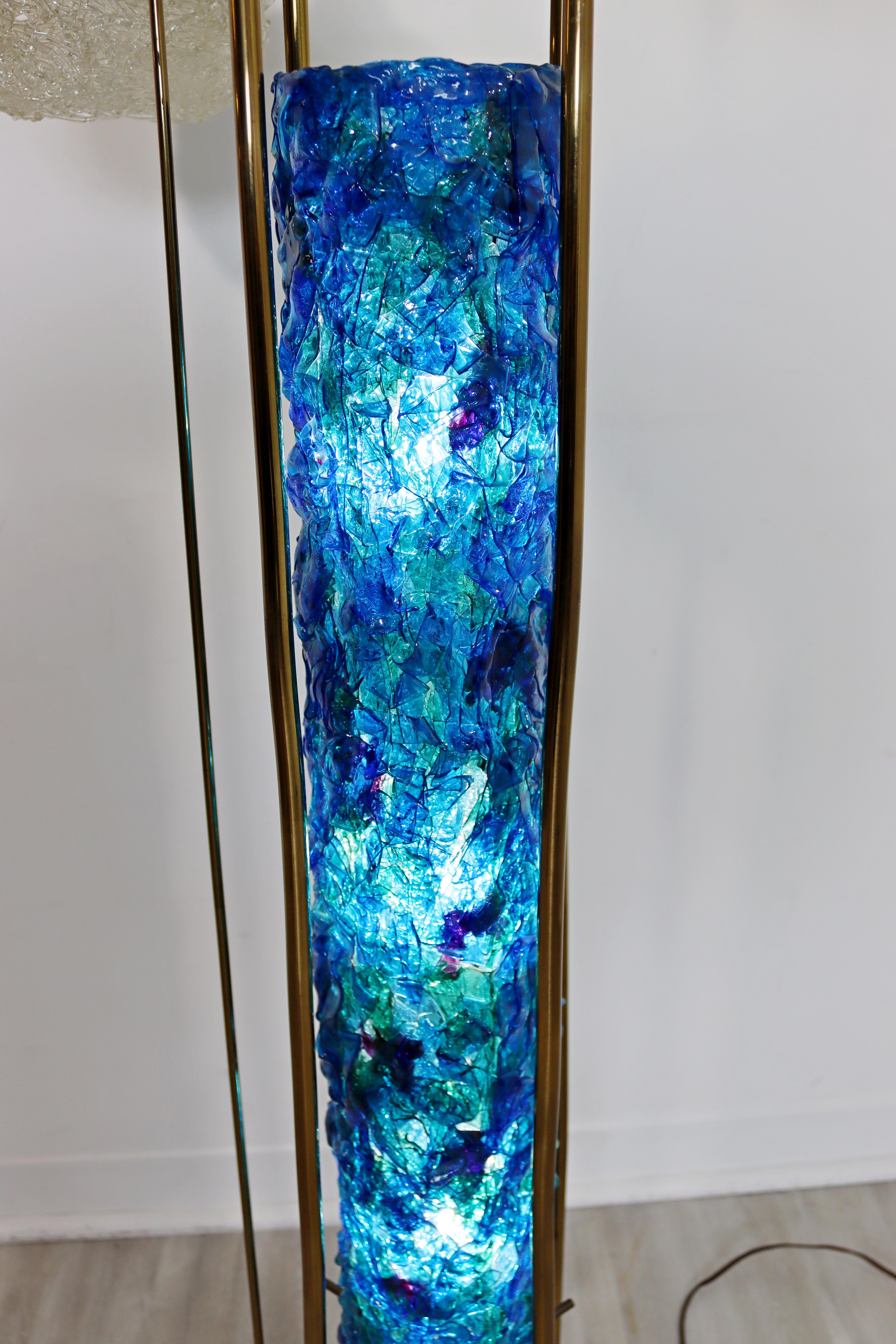 Mid-Century Modern Resin Acrylic Spaghetti 4 Globe Brass Floor Lamp 1970s Blue 1