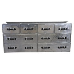 Mid-Century Modern Restoration Hardware Style 8 Drawer Chrome Campaign Dresser
