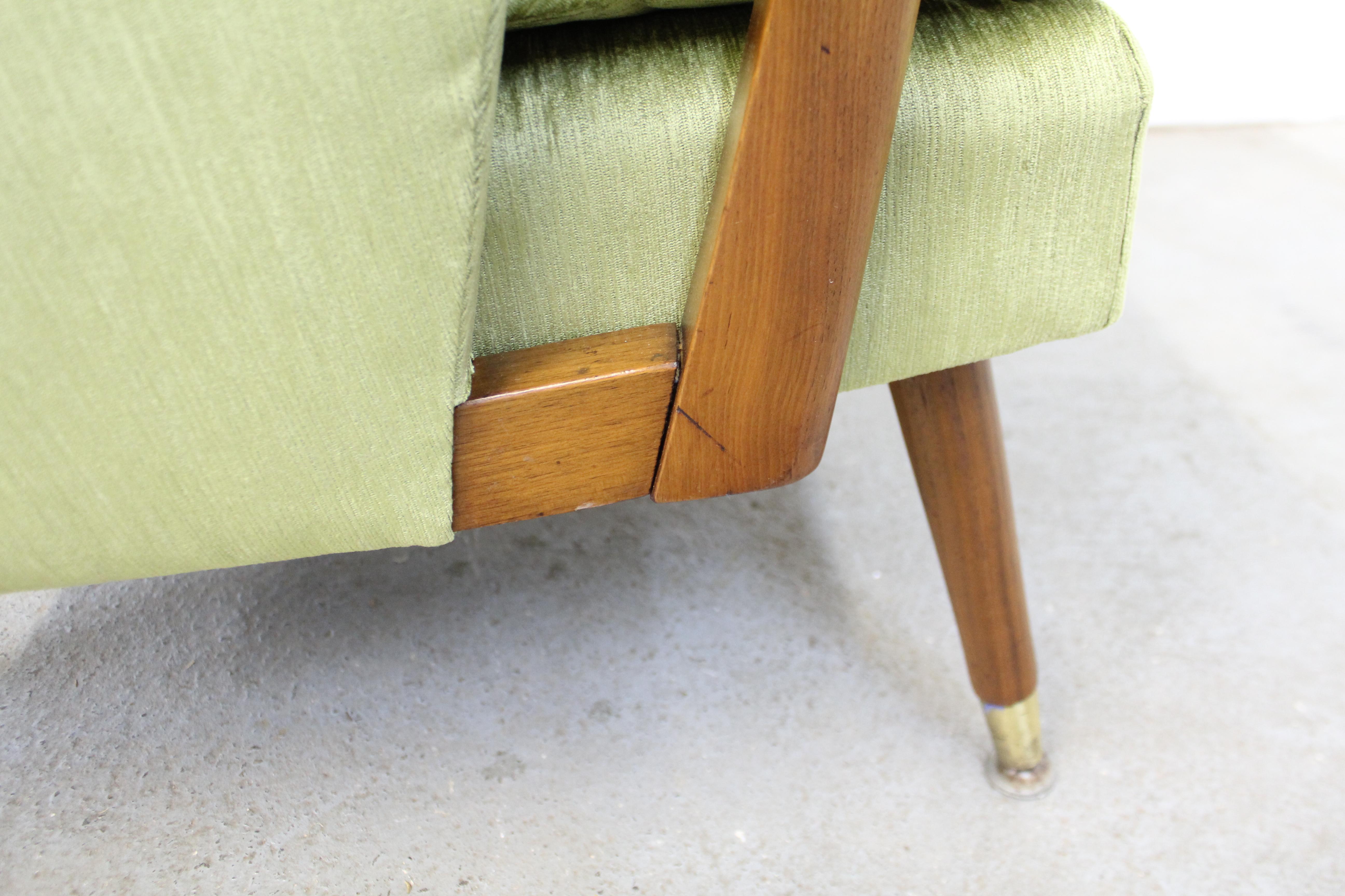 Mid-Century Modern Velvet Walnut Accent Lounge Chair 2