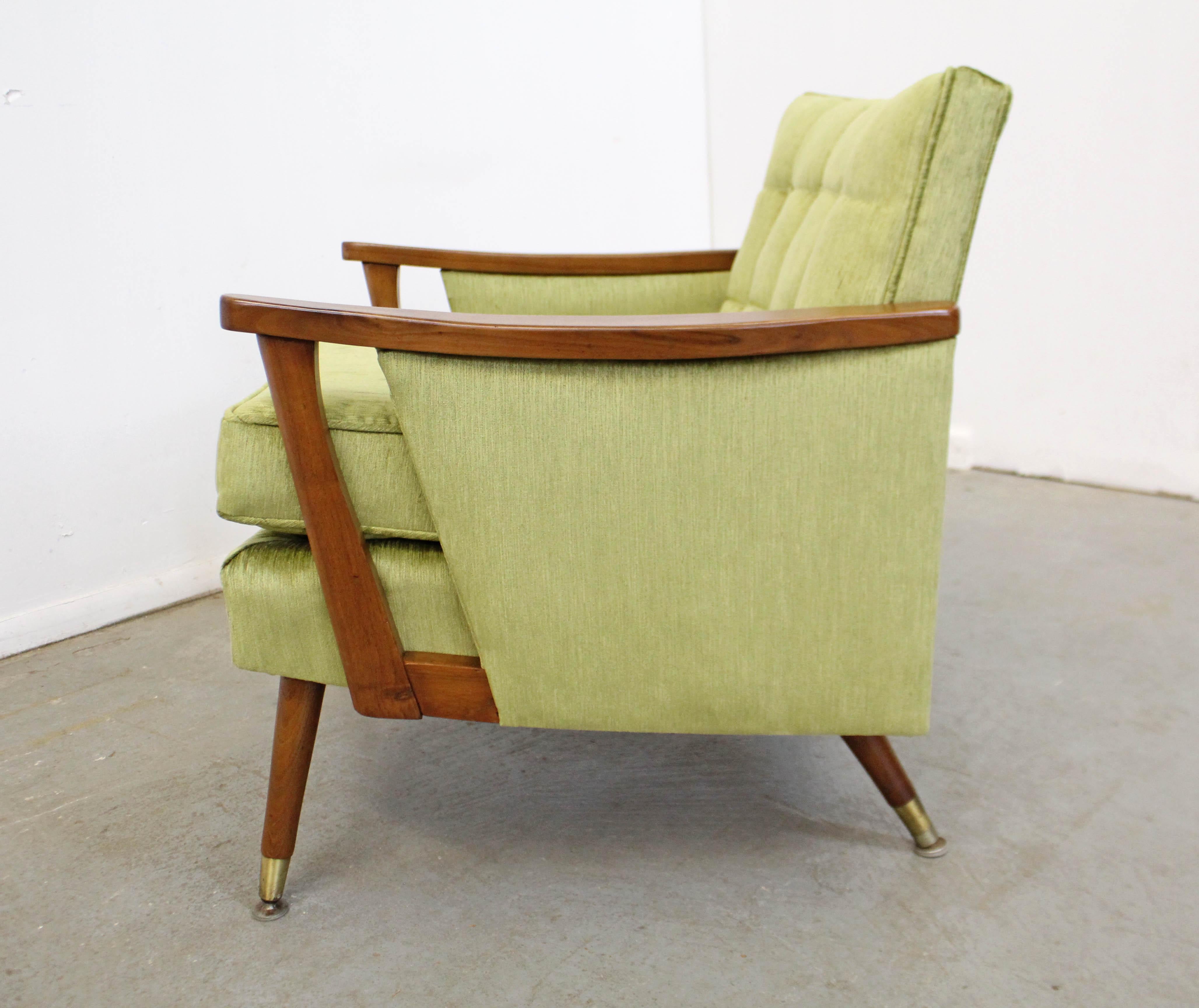 American Mid-Century Modern Velvet Walnut Accent Lounge Chair