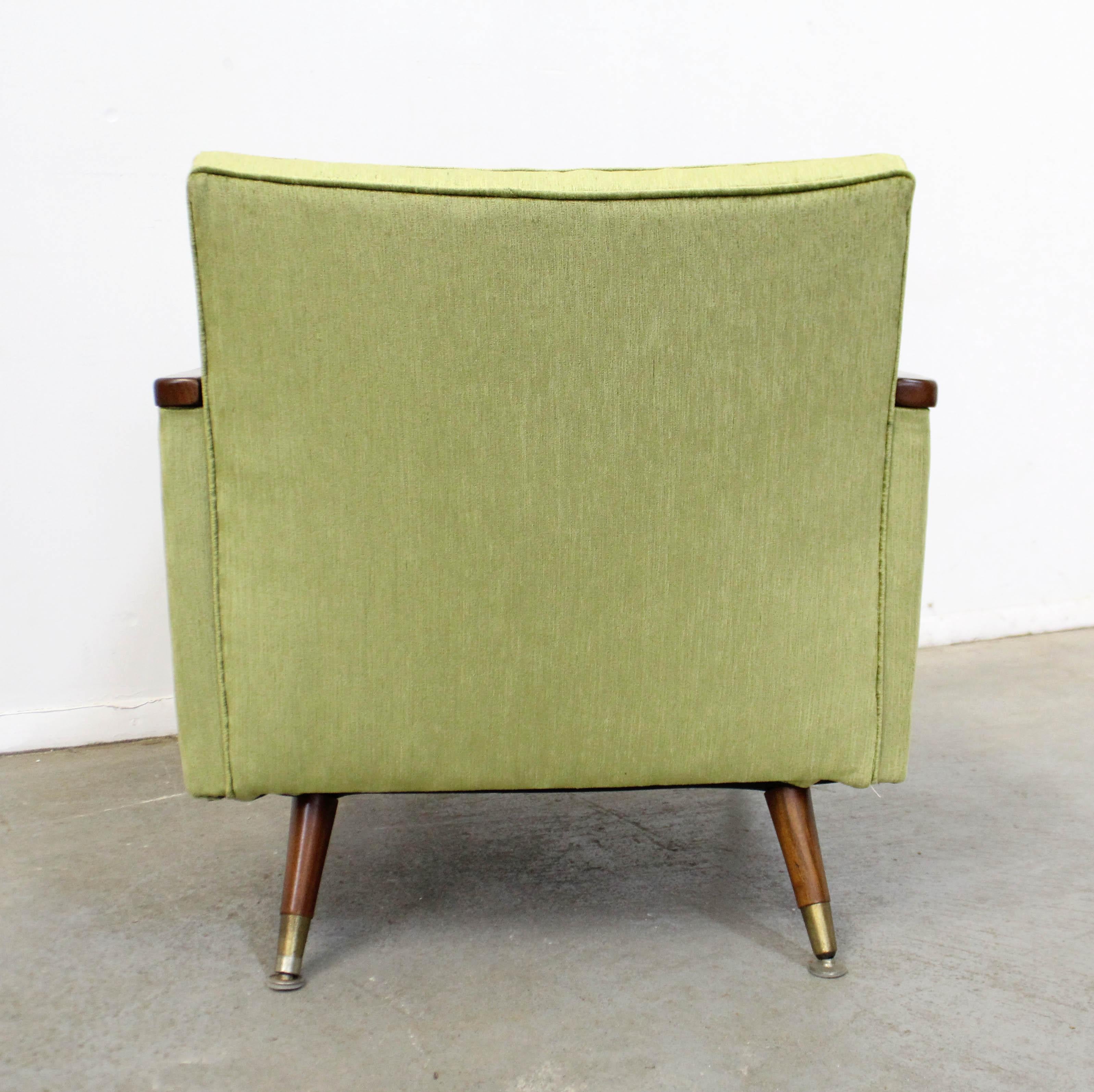 20th Century Mid-Century Modern Velvet Walnut Accent Lounge Chair