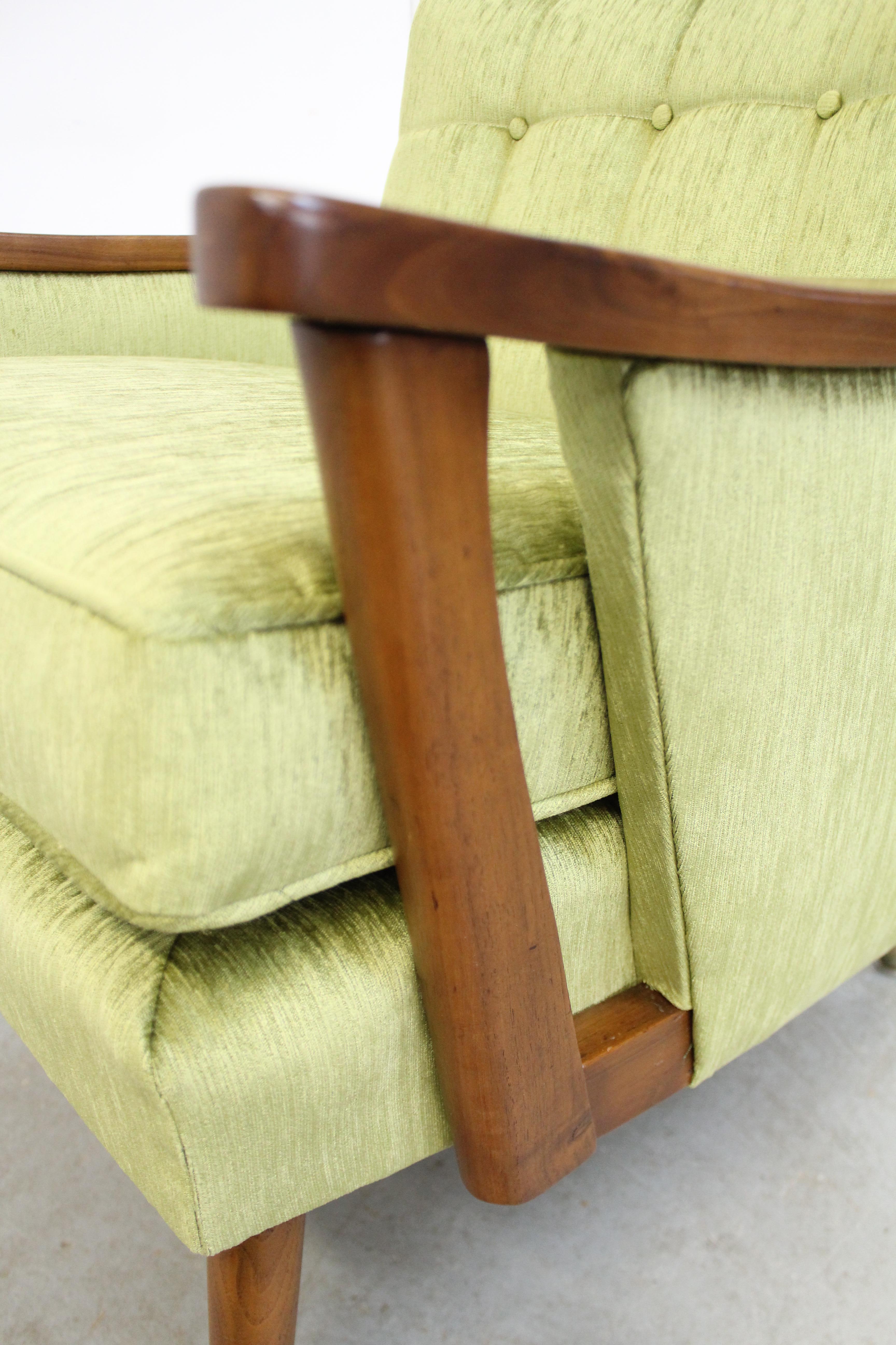 Mid-Century Modern Velvet Walnut Accent Lounge Chair 1
