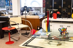 Mid Century Modern Retro Metal Hand Painted Red Yellow Blue 3 Arm Candle Stand