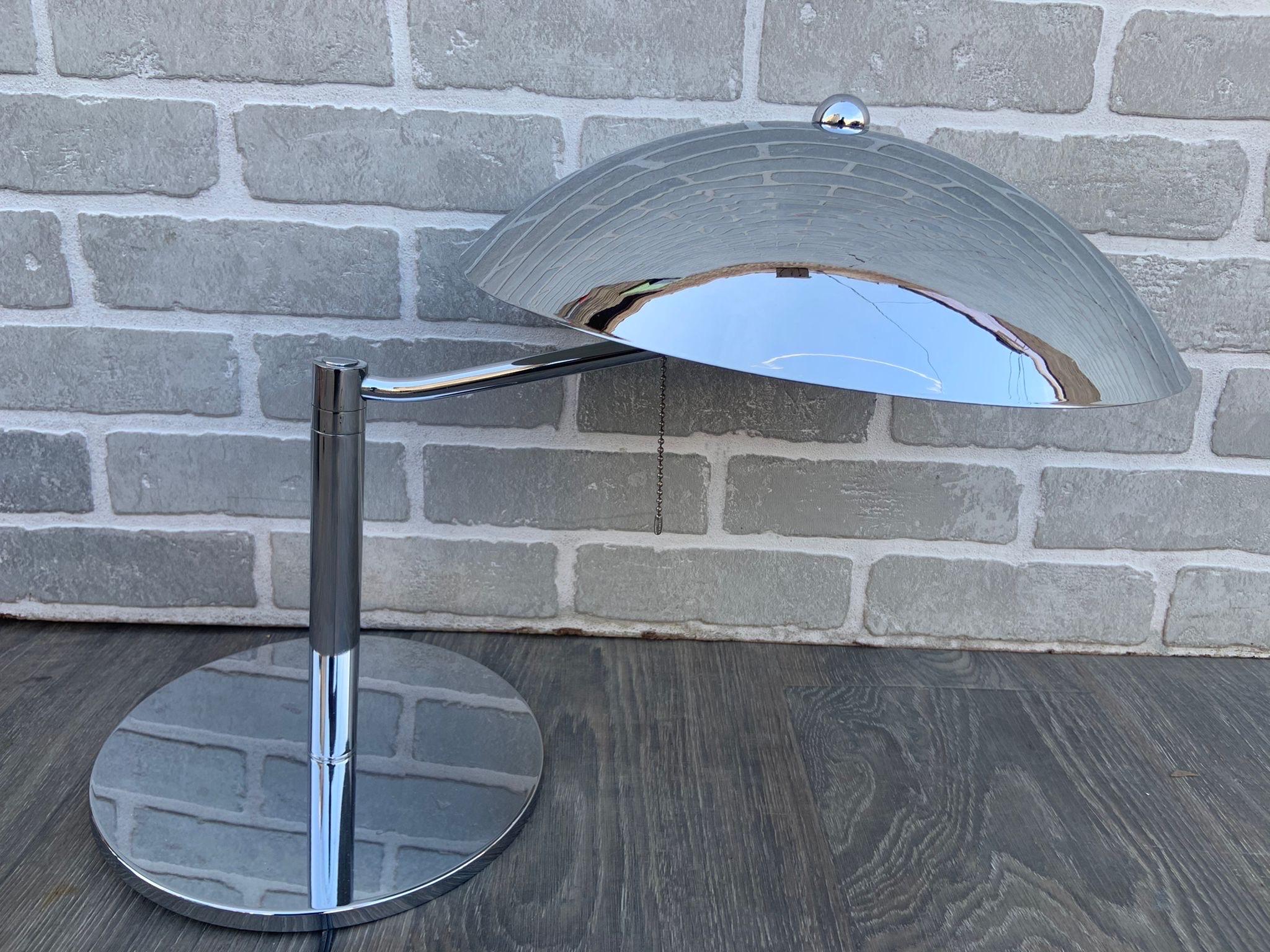 Mid-Century Modern Retro Swiss Chrome Plated Flying Saucer Table Lamps, Pair For Sale 1