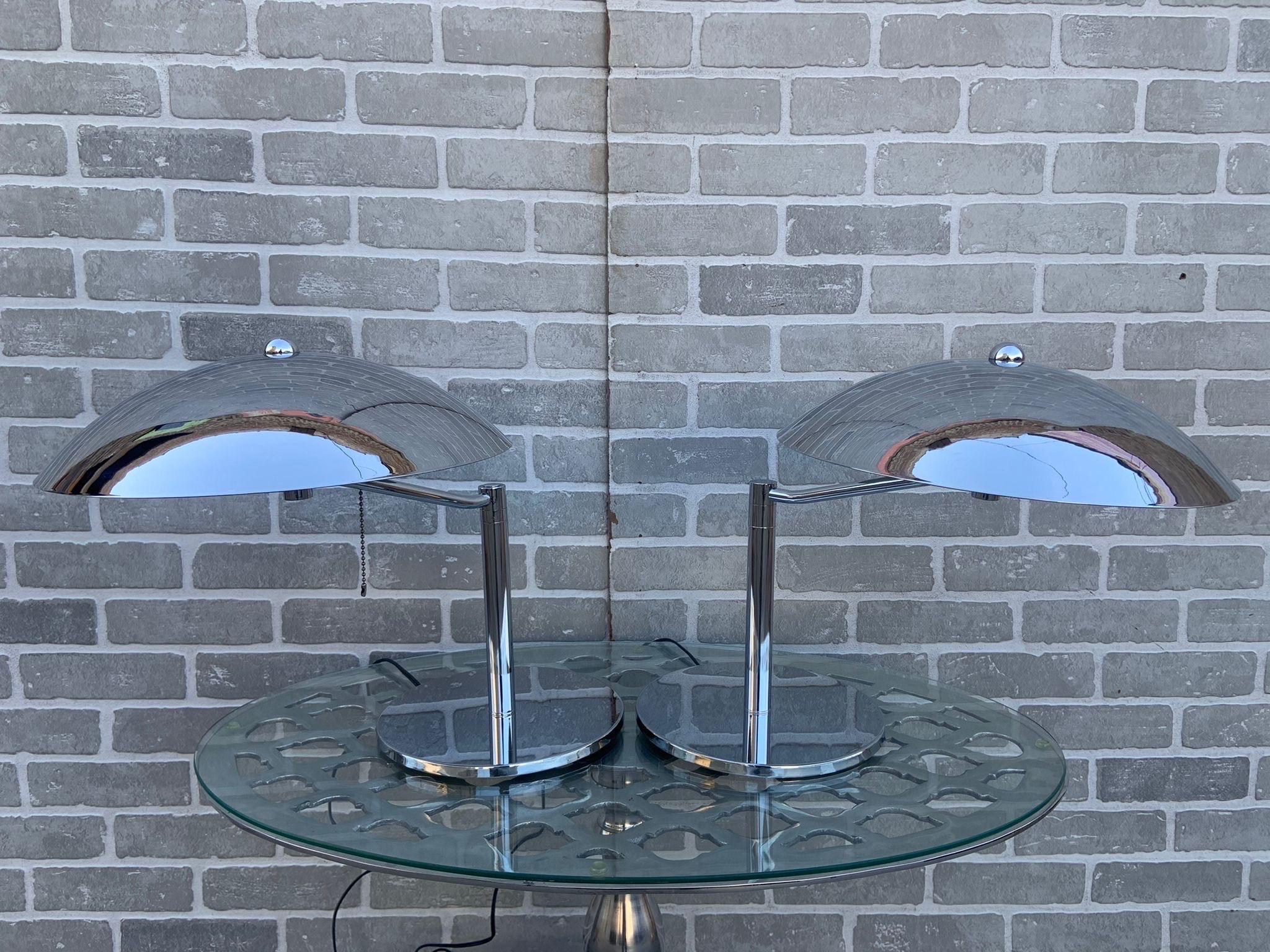 Mid-Century Modern Retro Swiss Chrome Plated Flying Saucer Table Lamps, Pair For Sale 3