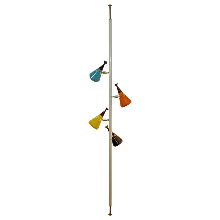 Mid Century Modern Retro Tension Pole Lamp With 4 Colored Metal