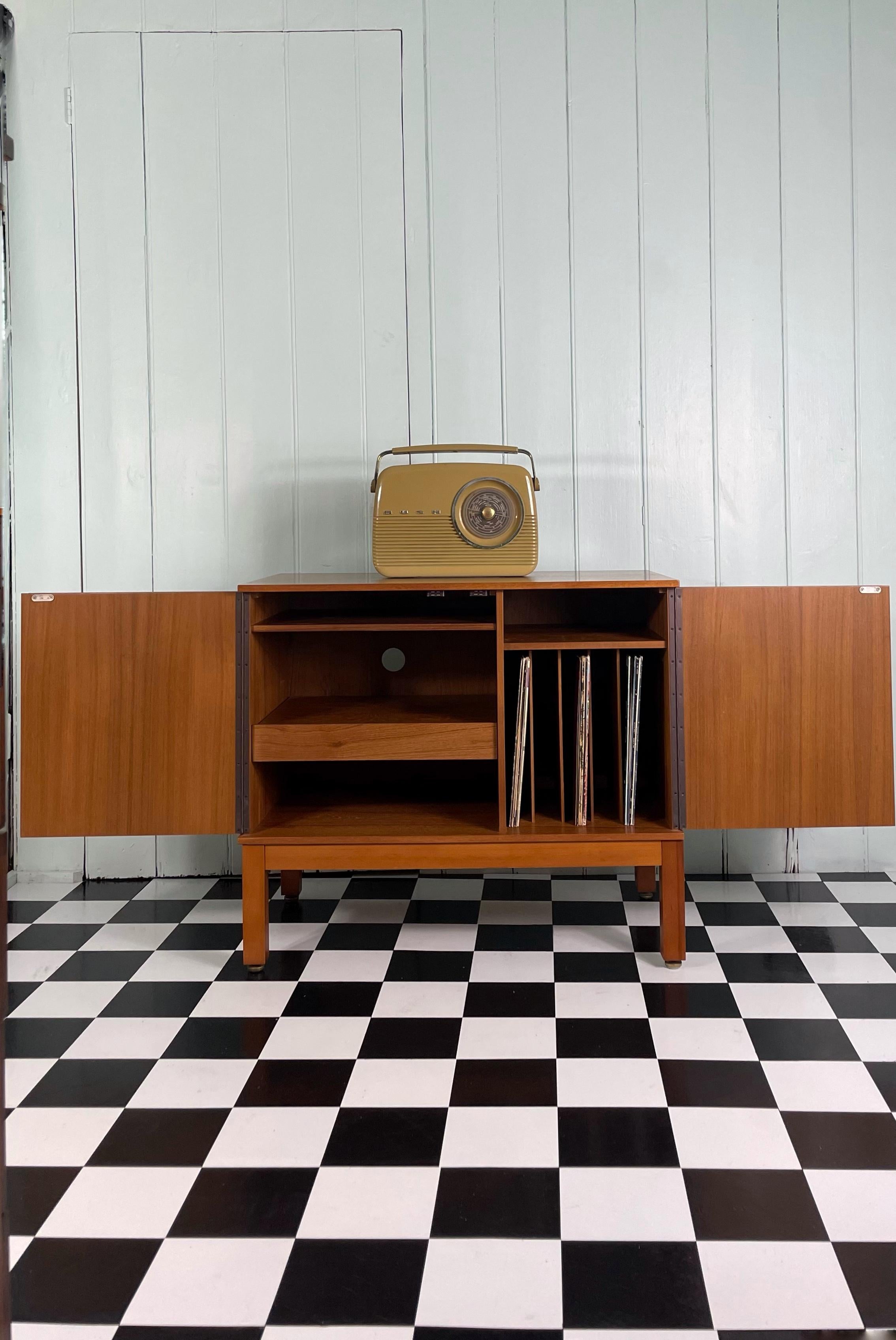 20th Century Mid-Century Modern Retro Vinyl / Media / Storage Teak Cabinet For Sale