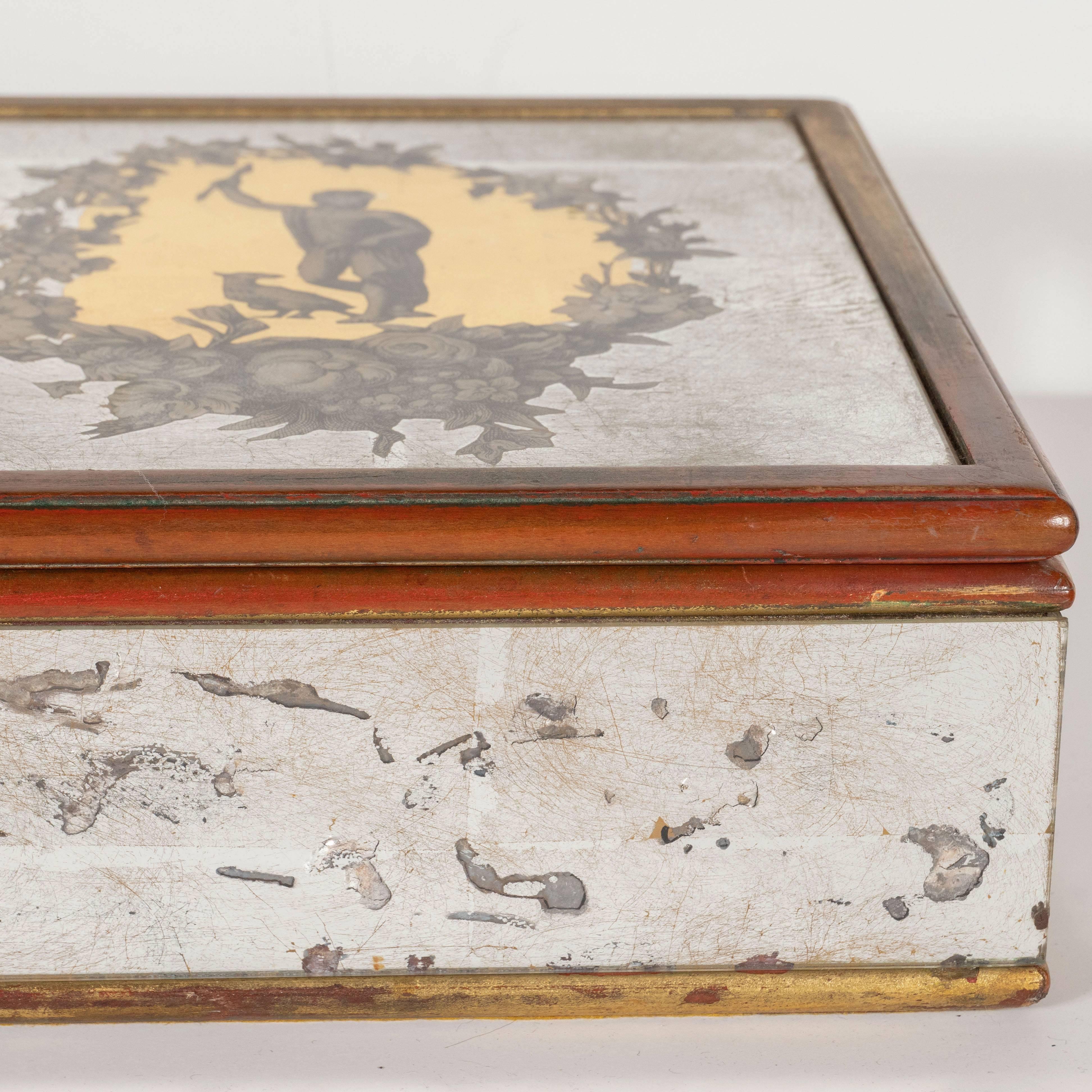Italian Mid-Century Modern Reverse Eglomisé Gold Mirrored Box by Piero Fornasetti