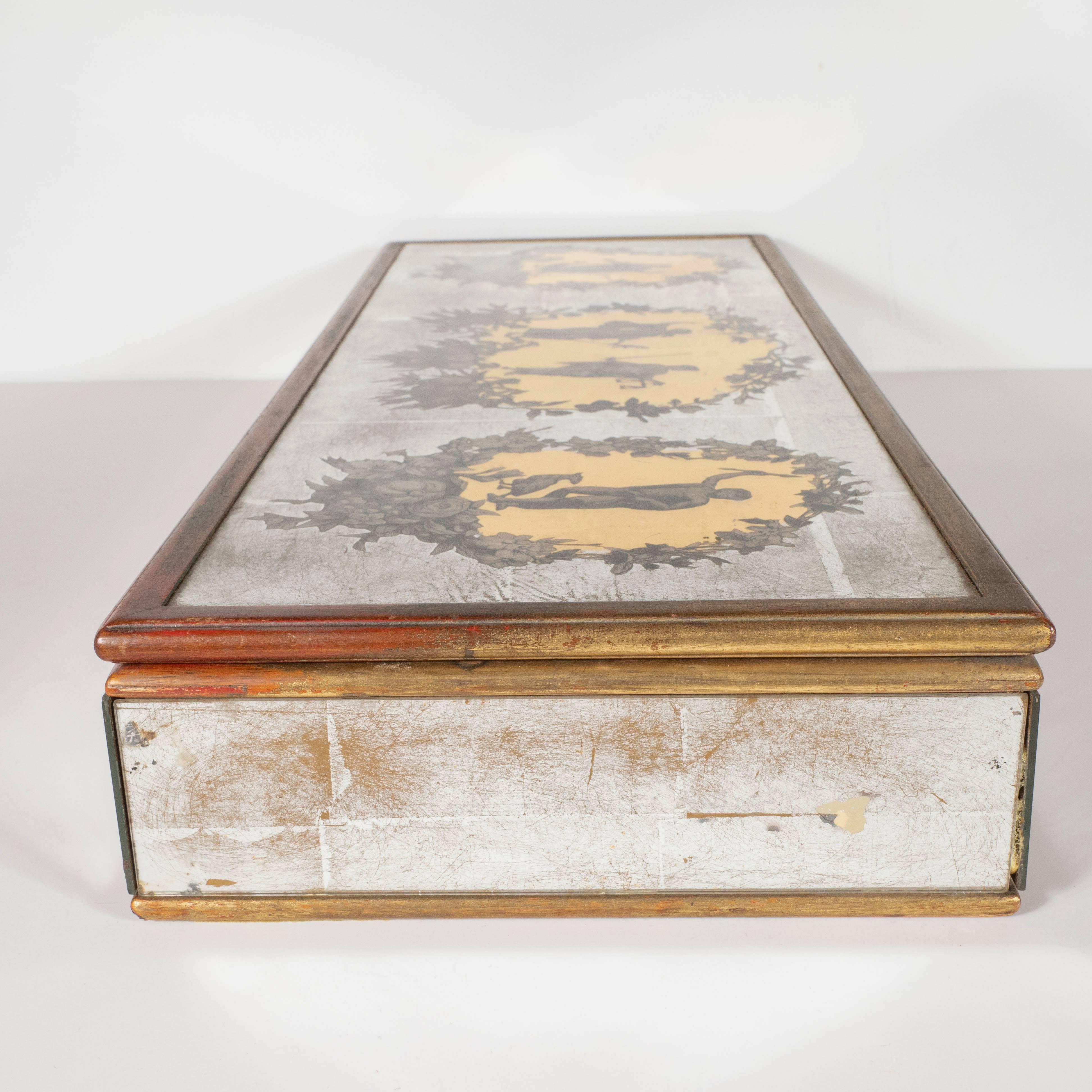 Mid-Century Modern Reverse Eglomisé Gold Mirrored Box by Piero Fornasetti 3