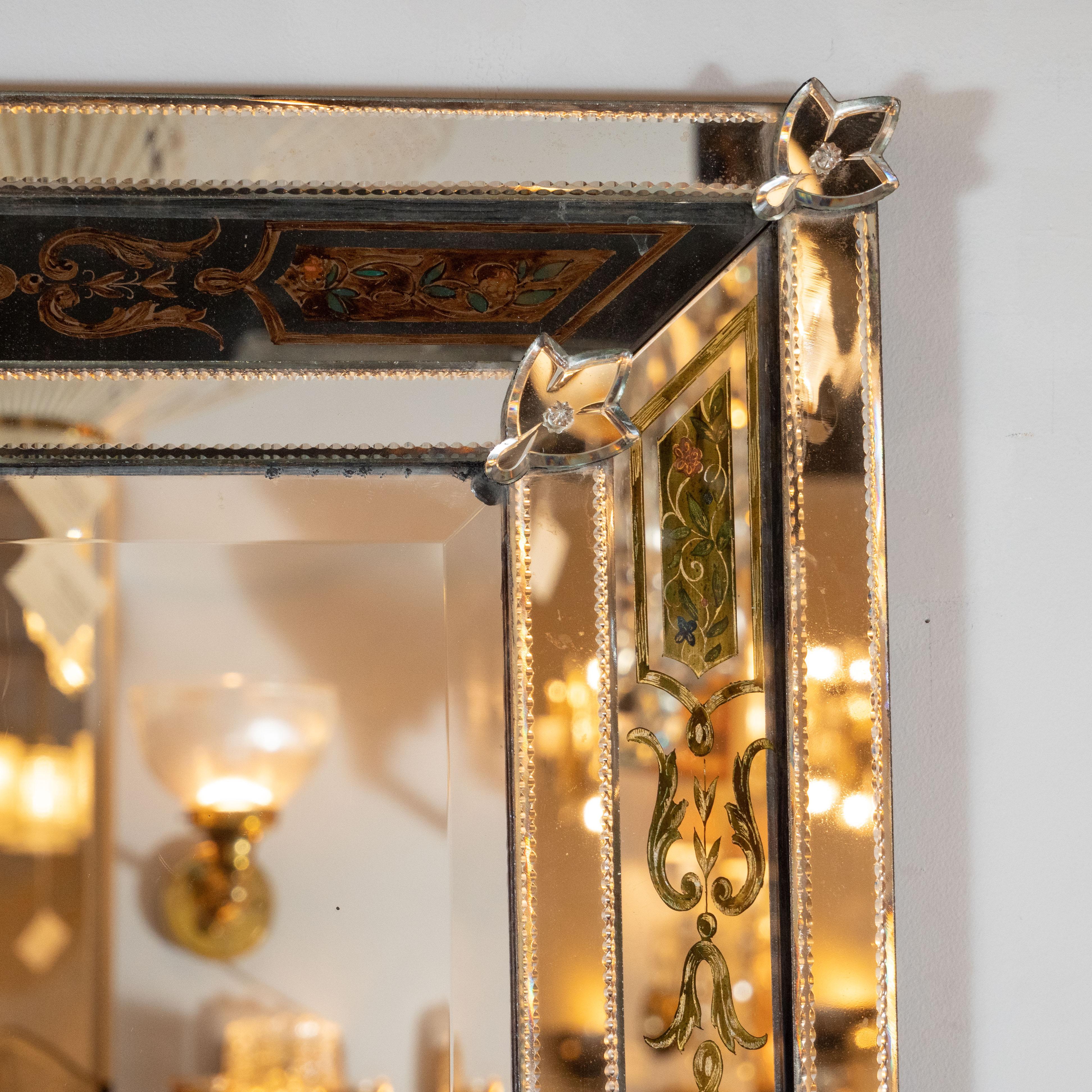 French Mid-Century Modern Reverse Églomisé Chain Beveled Venetian Shadowbox Mirror