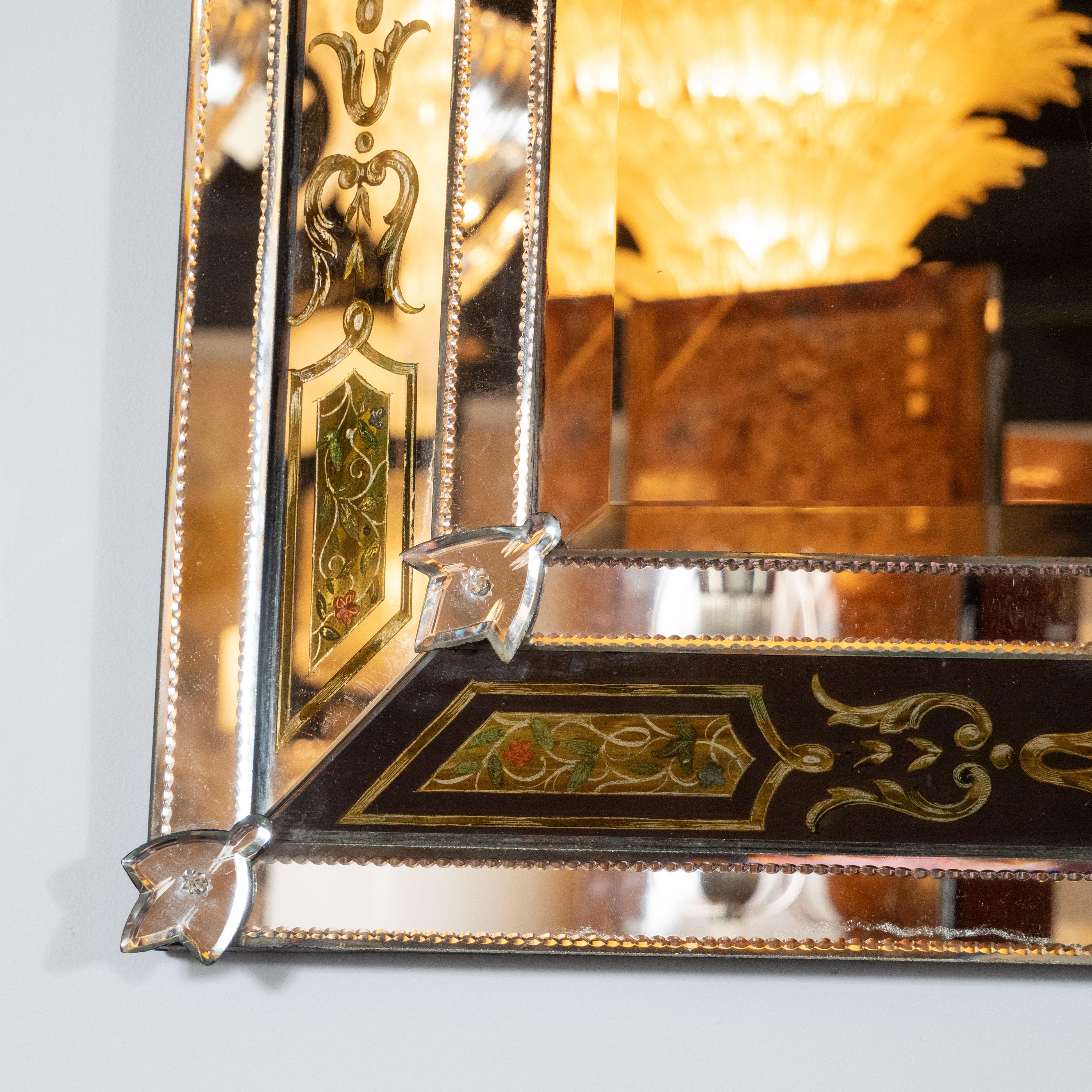 Mid-20th Century Mid-Century Modern Reverse Églomisé Chain Beveled Venetian Shadowbox Mirror