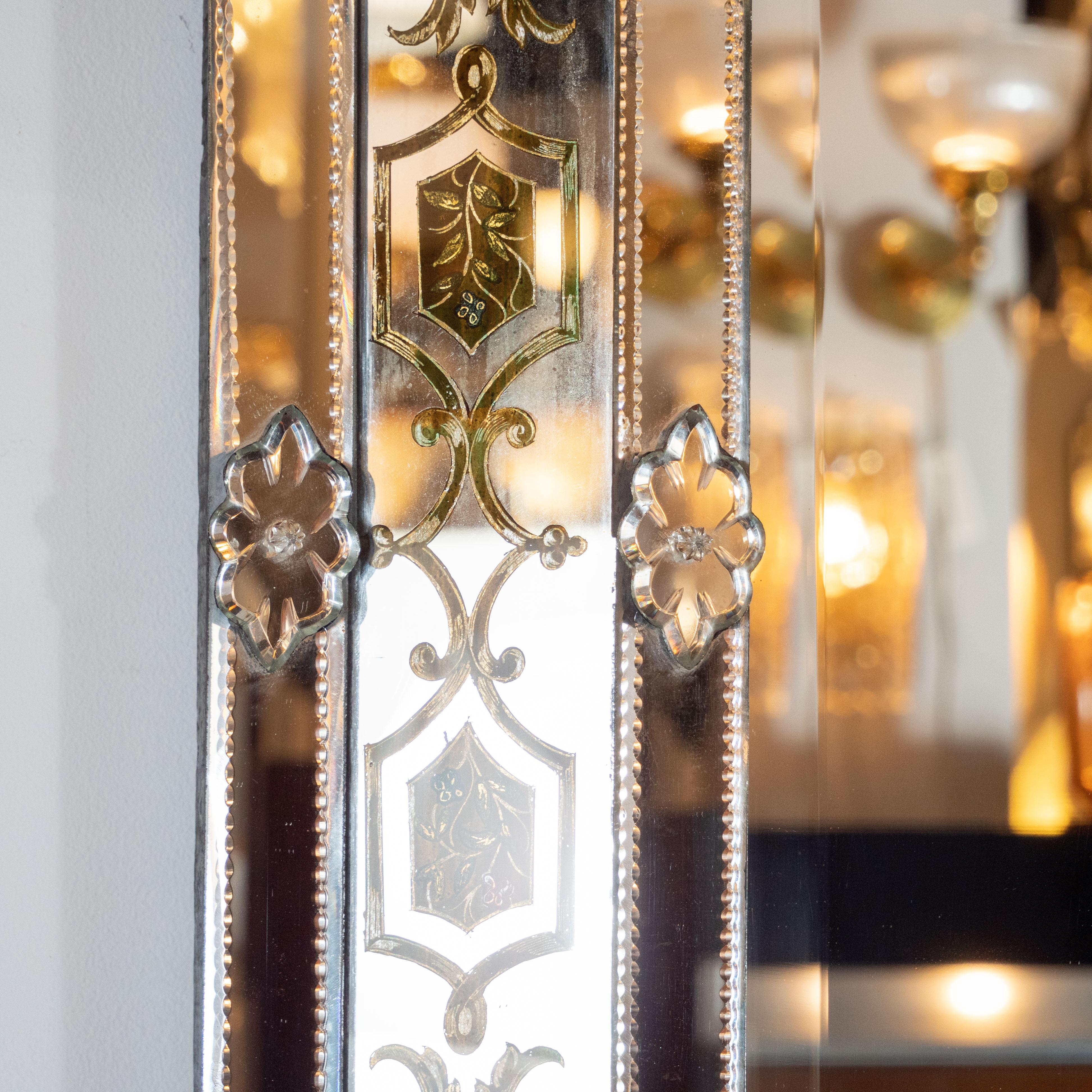 Mid-Century Modern Reverse Églomisé Chain Beveled Venetian Shadowbox Mirror 1