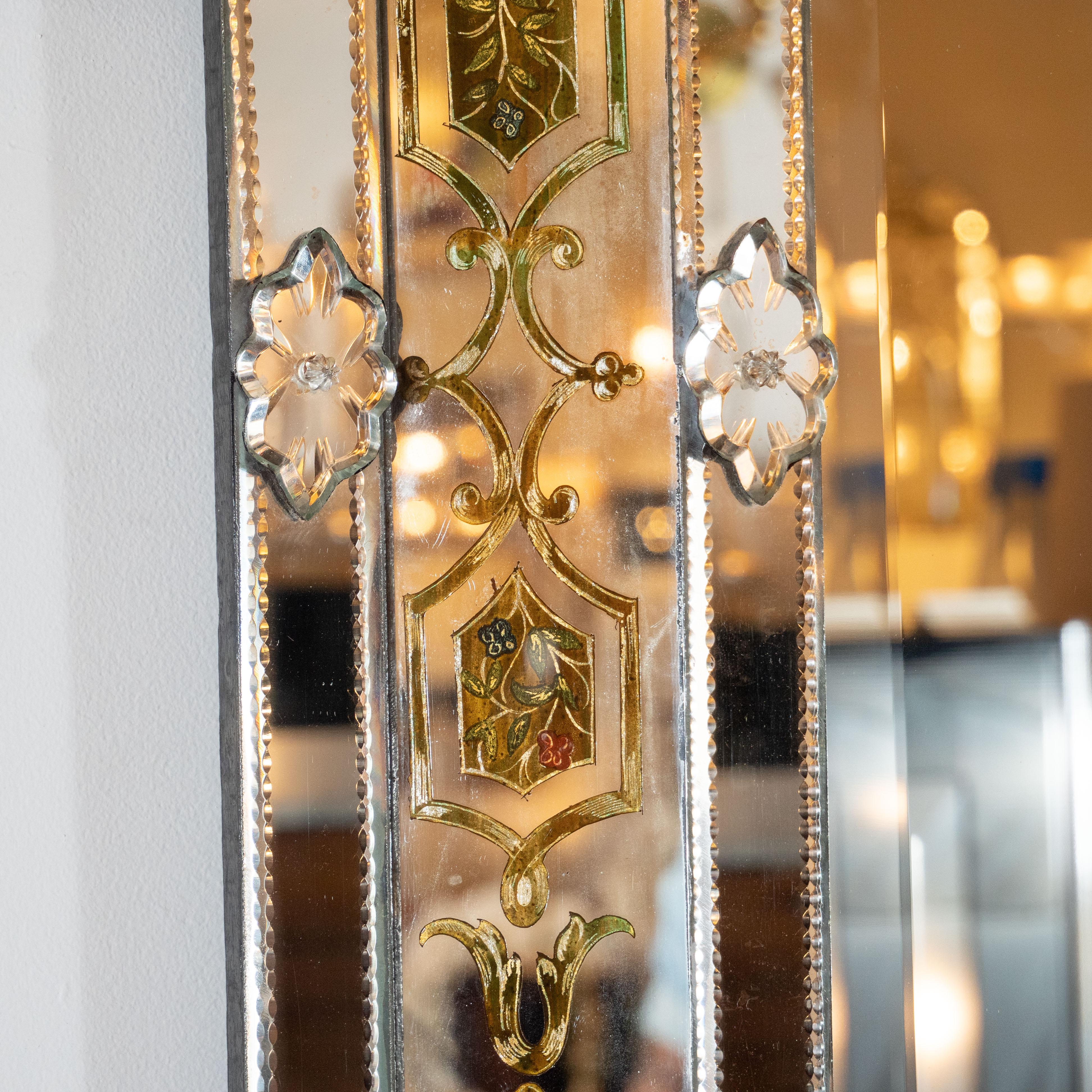 Mid-Century Modern Reverse Églomisé Chain Beveled Venetian Shadowbox Mirror 2
