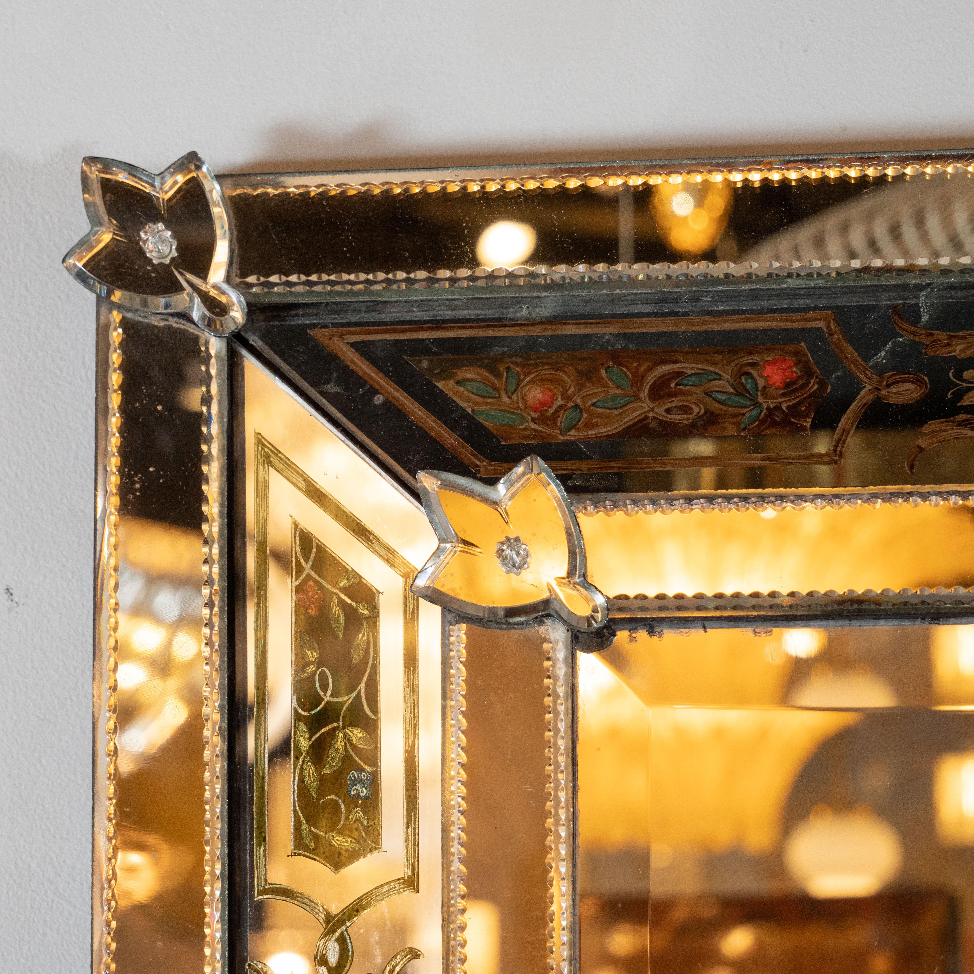 Mid-Century Modern Reverse Églomisé Chain Beveled Venetian Shadowbox Mirror 3