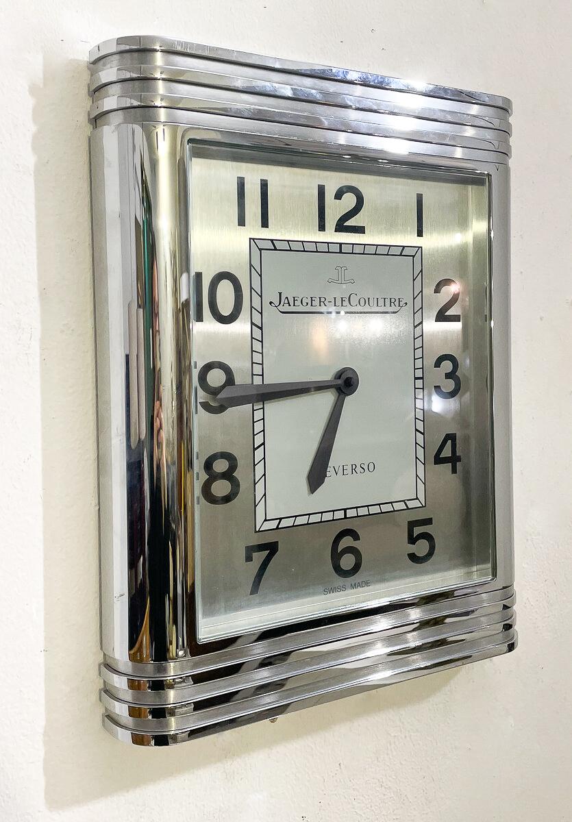 Polished Mid-Century Modern Reverso Wall Clock by Jaeger Lecoultre