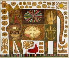 Mid-Century Modern Rex Clawson Abstract Cat Oil Painting, Signed, 1956