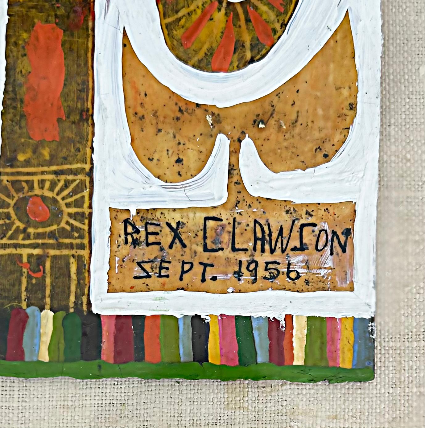 Hand-Painted Mid-Century Modern Rex Clawson Abstract Cat Oil Painting, Signed, 1956 For Sale
