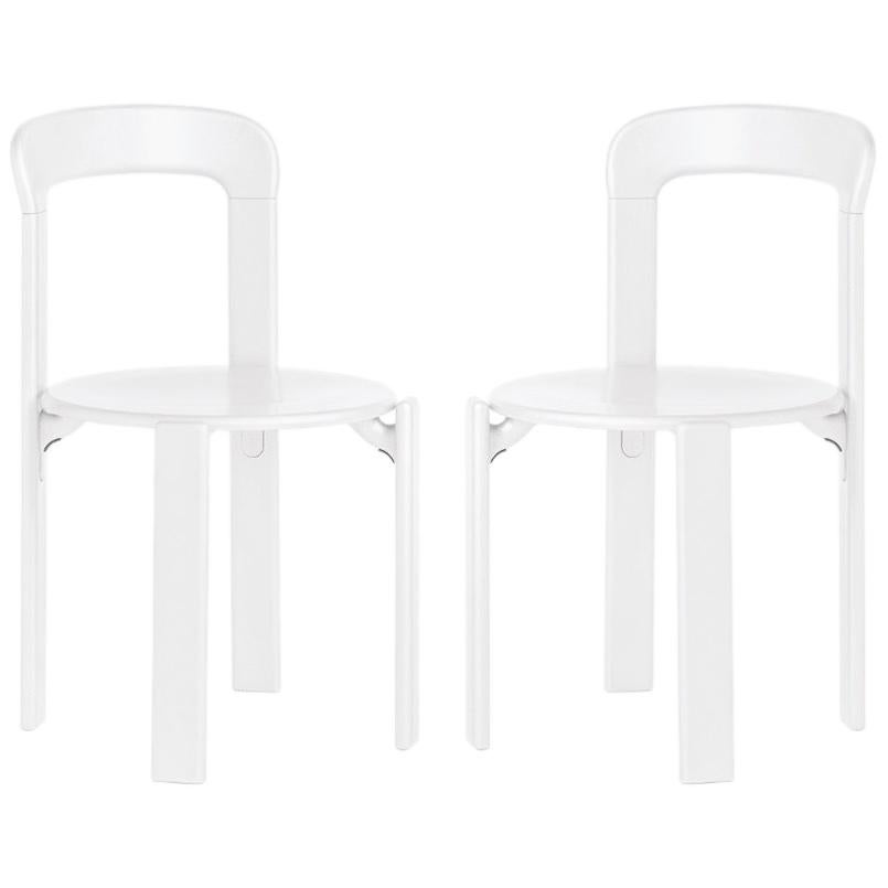Mid-Century Modern Rey, 2-Set White Wood Dining Chair, by Dietiker, Design 1971