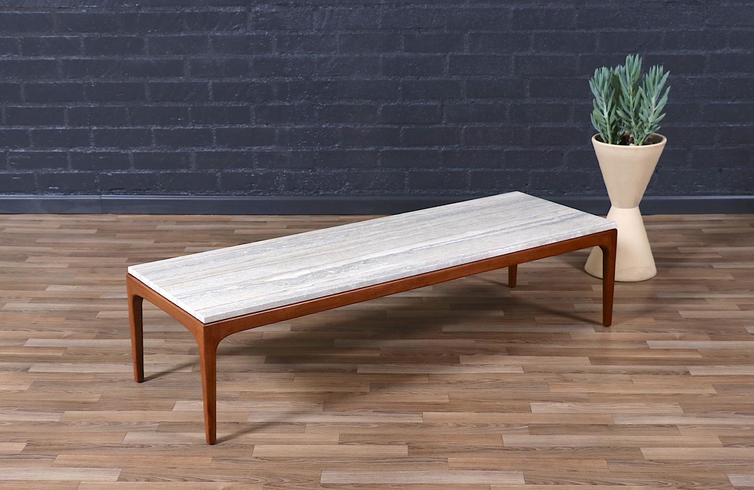 American Mid-Century Modern “Rhythm” Coffee Table with Silver Travertine by Lane